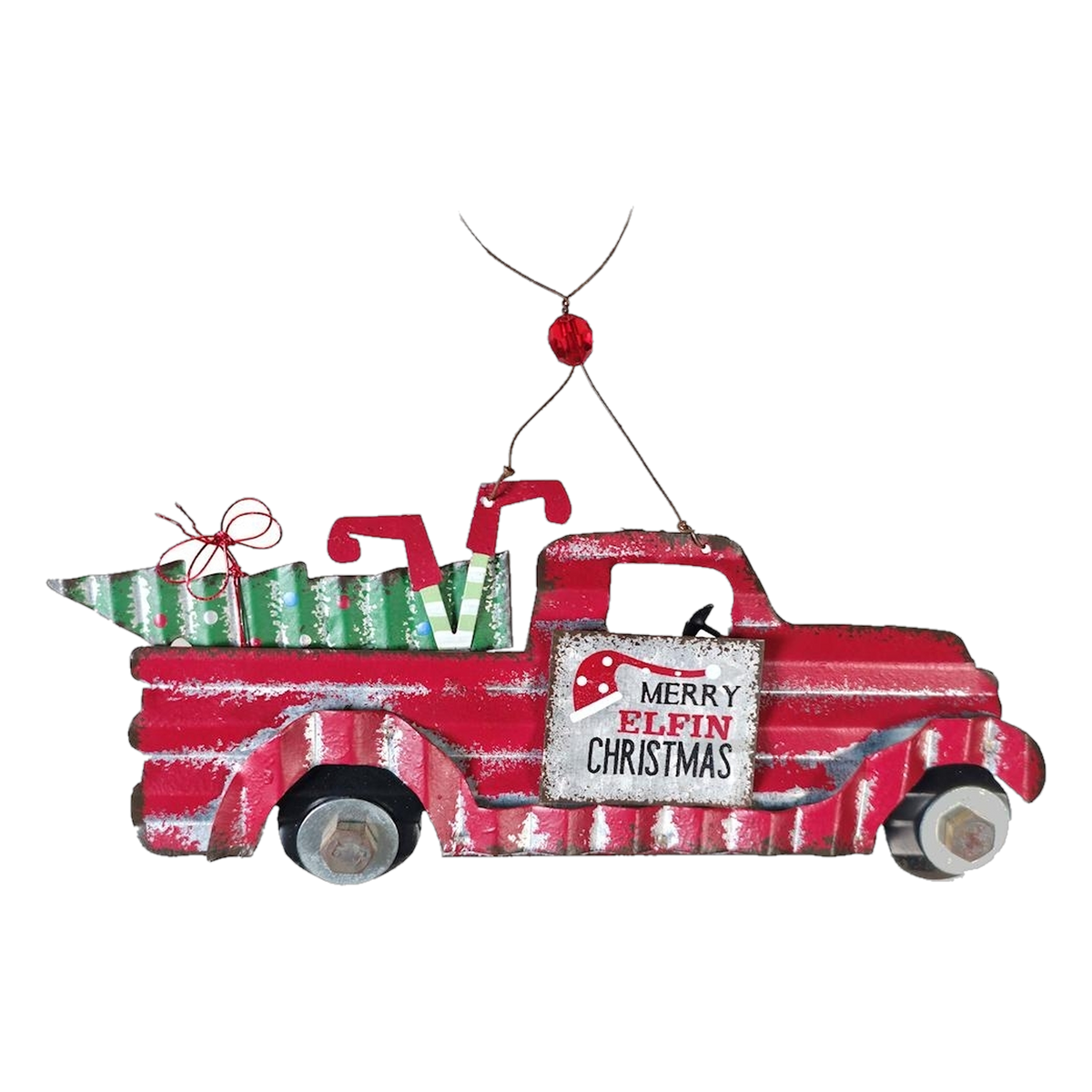 Sunset Vista Designs Merry Elfin Christmas Delivery Truck Ornament -- packshot on white