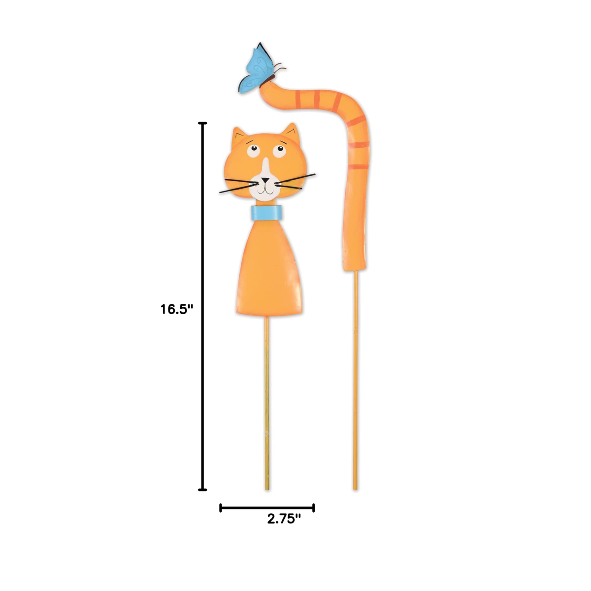 Sunset Vista Designs Peekaboo Cat 2-Piece Plant Stake Set -- dimensions, 16.5 inches tall by 2.75 inches wide