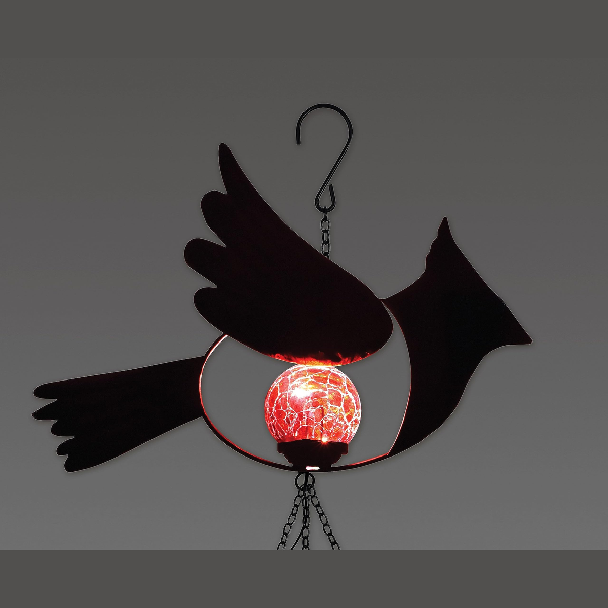 Sunset Vista Designs Solar Cardinal Wind Chime -- shown glowing at night