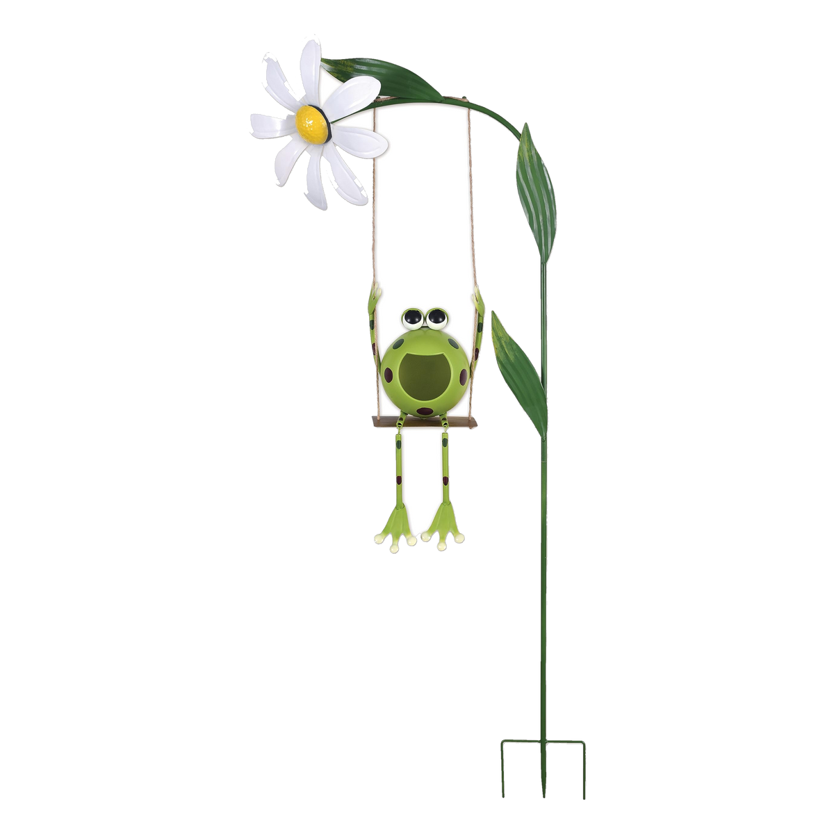Sunset Vista Designs Swinging Frog Solar Garden Stake -- packshot on white