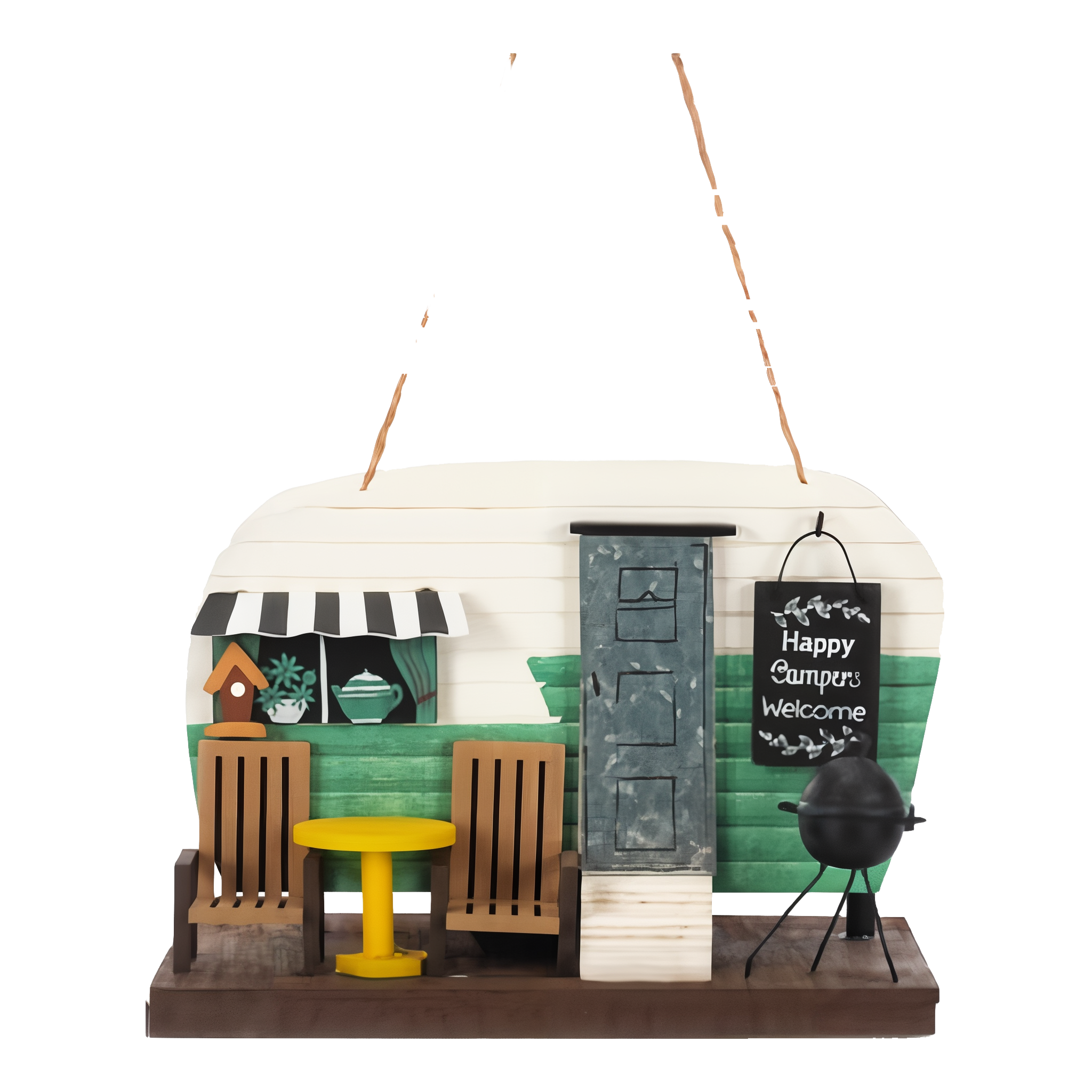 Happy Campers Welcome Rustic Wood and Metal Hanging Bird House