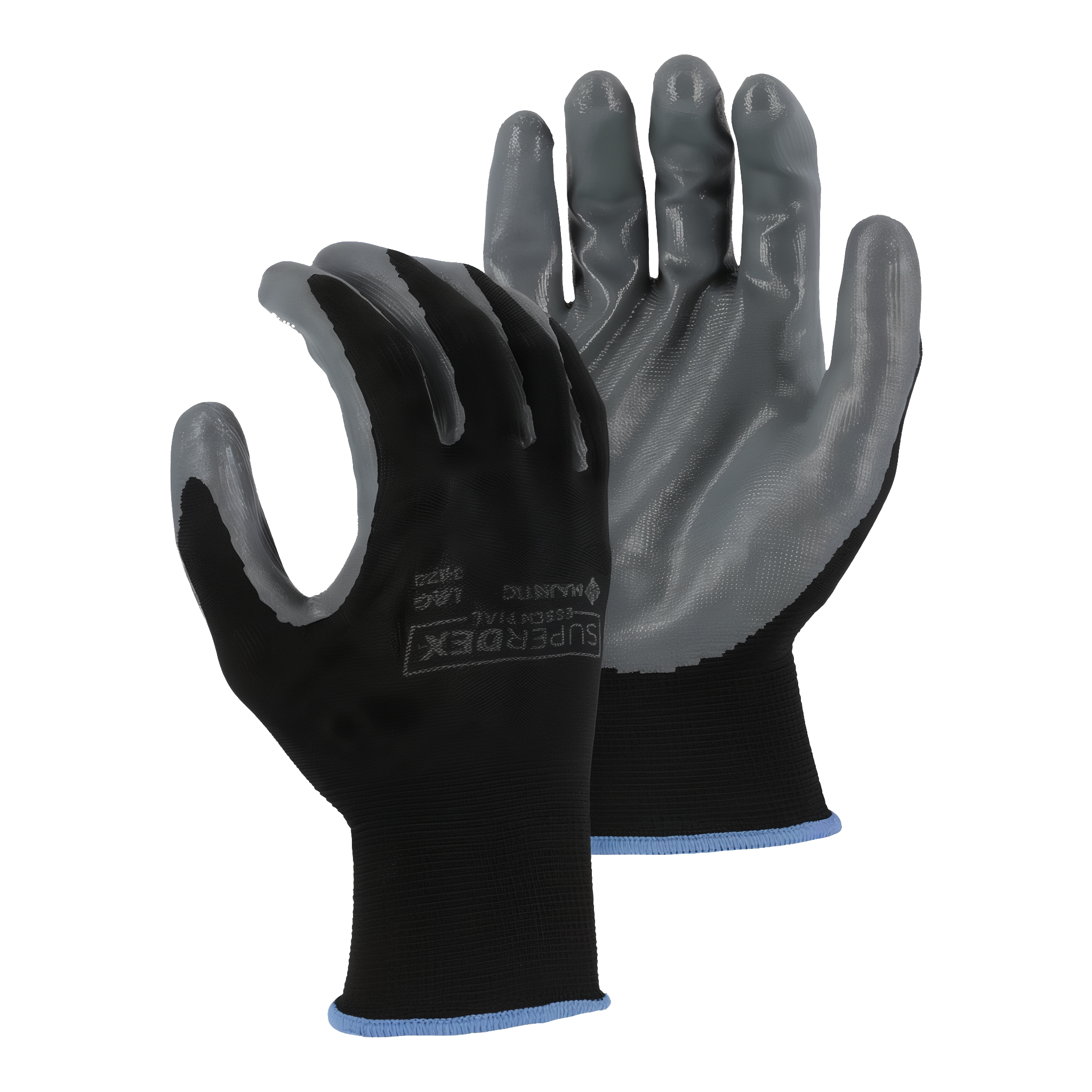 Majestic SuperDex glove with gray nitrile palm dip on black recycled polyester knit liner
