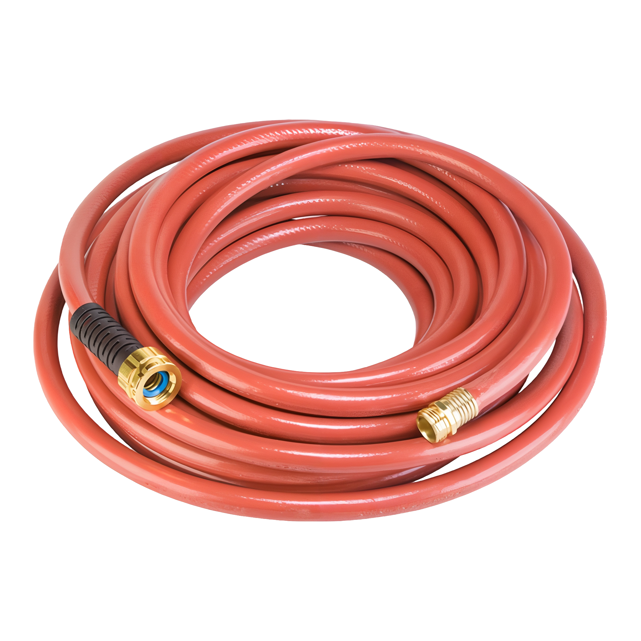 Crush-resistant brass coupling on the Swan ContractorPLUS heavy duty garden hose, built to withstand being run over by heavy equipment