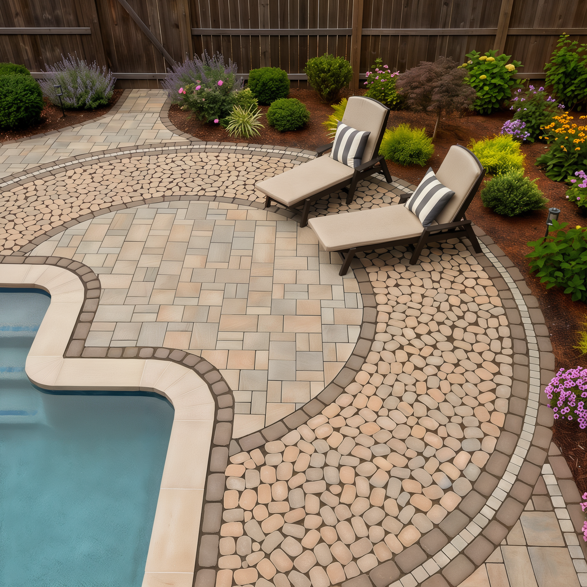 Antika paver by Techo-bloc, Sandlewood color outdoor patio, chocolate brown smooth texture modular size.