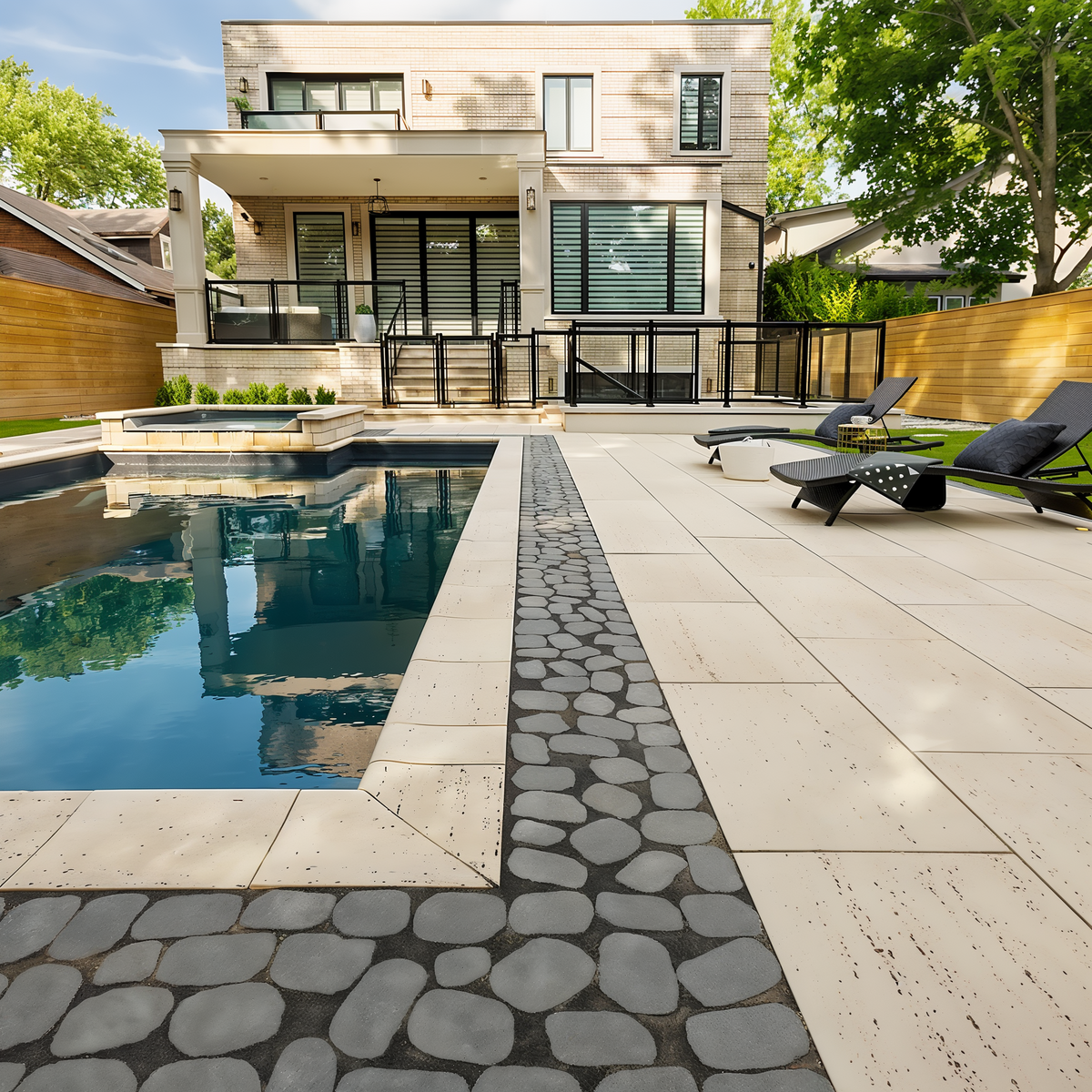 Antika Paver Onyx Black Aged patio border in random modular.