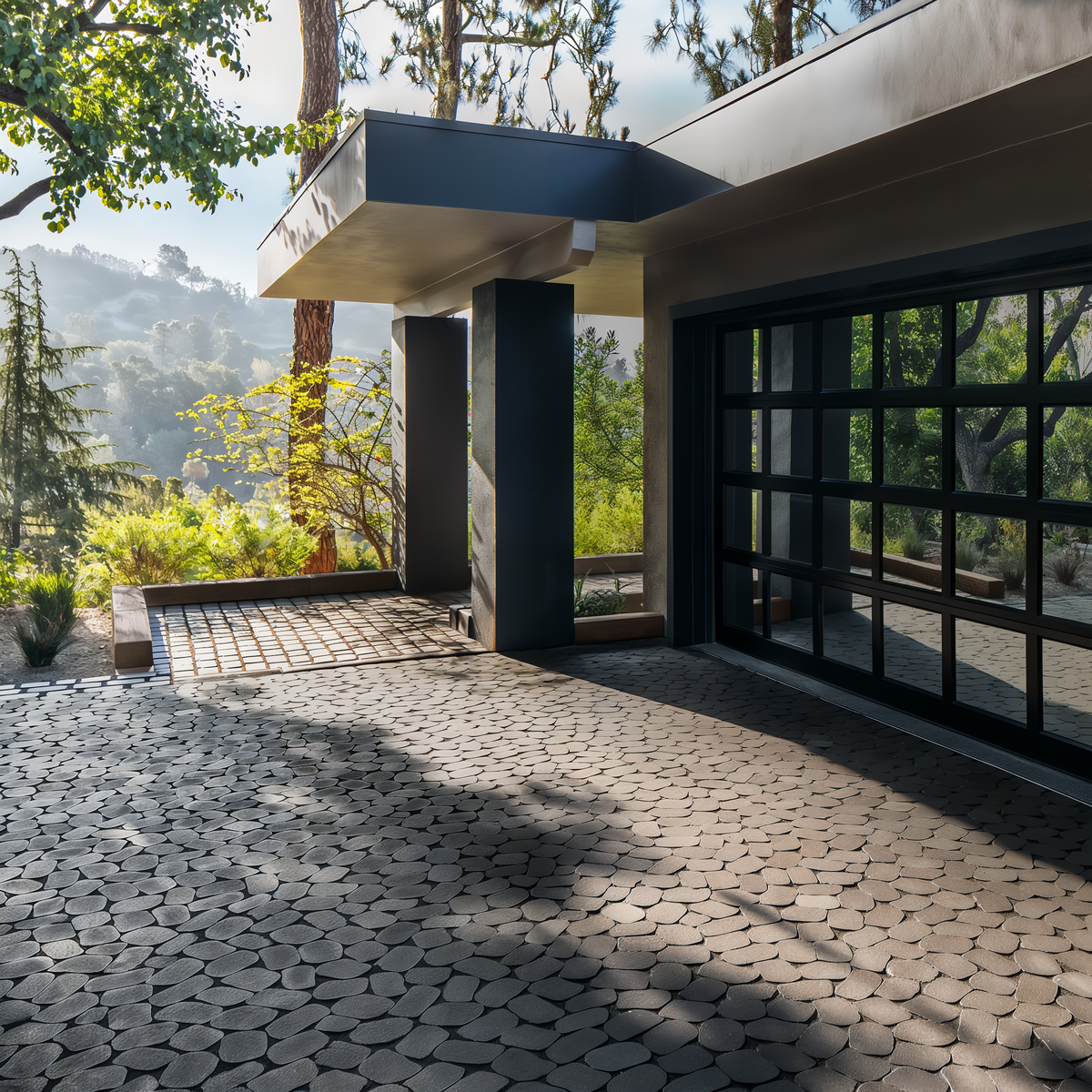 Antika Paver Onyx Black Aged driveway in random modular patt.