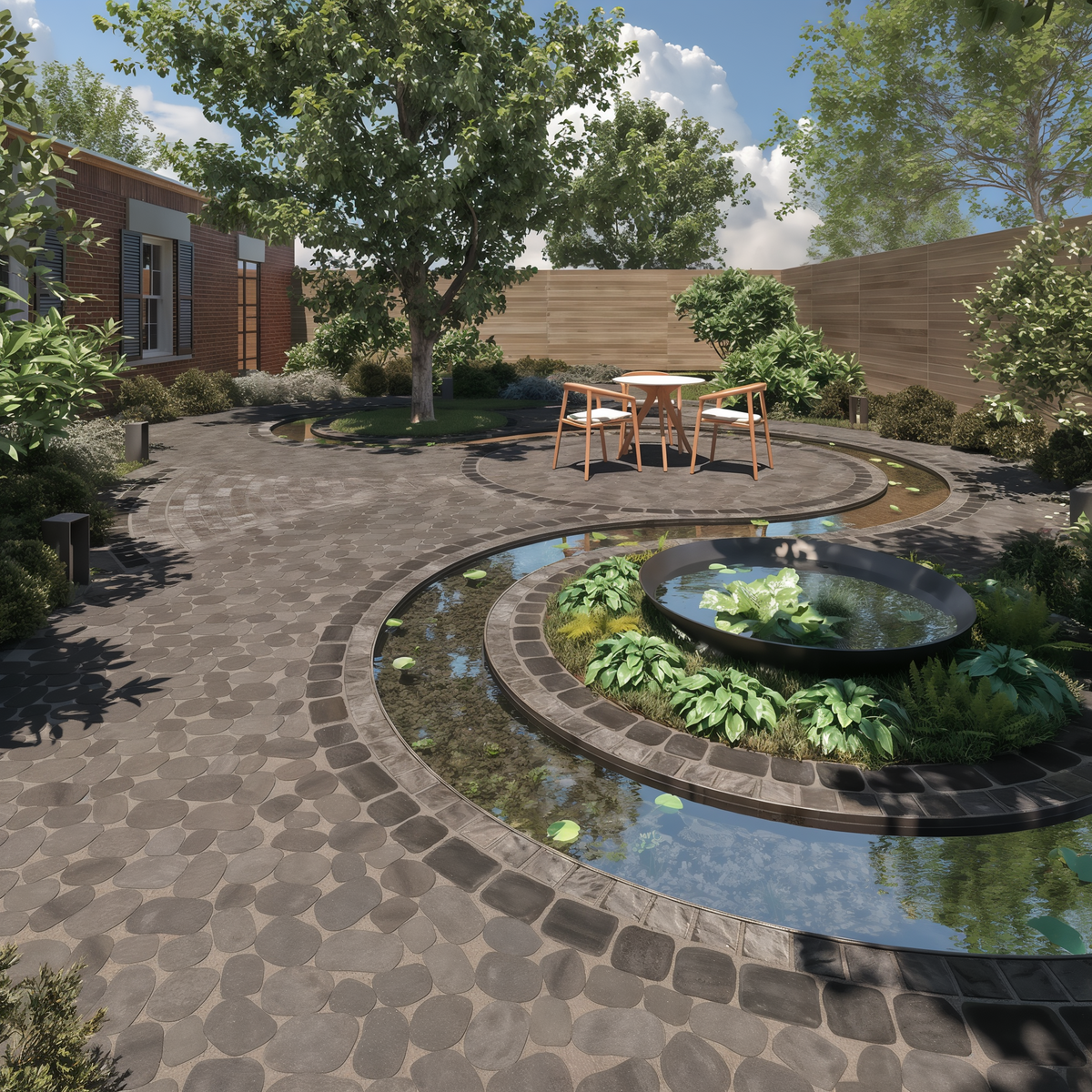 Antika Paver Onyx Black Aged patio in random modular pattern.