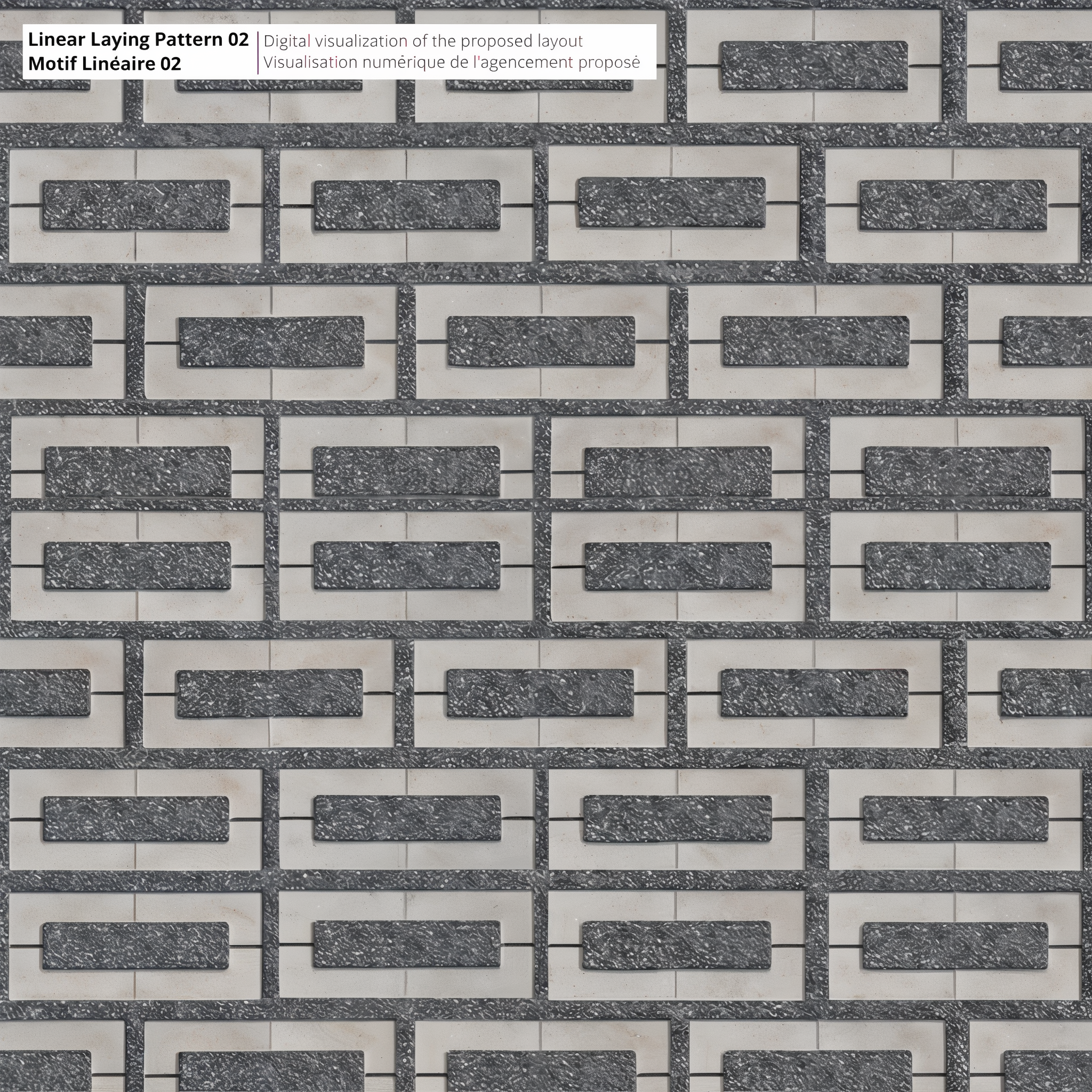 Grey Aquastorm paver in Linear Pattern 02 with dark stone infill.