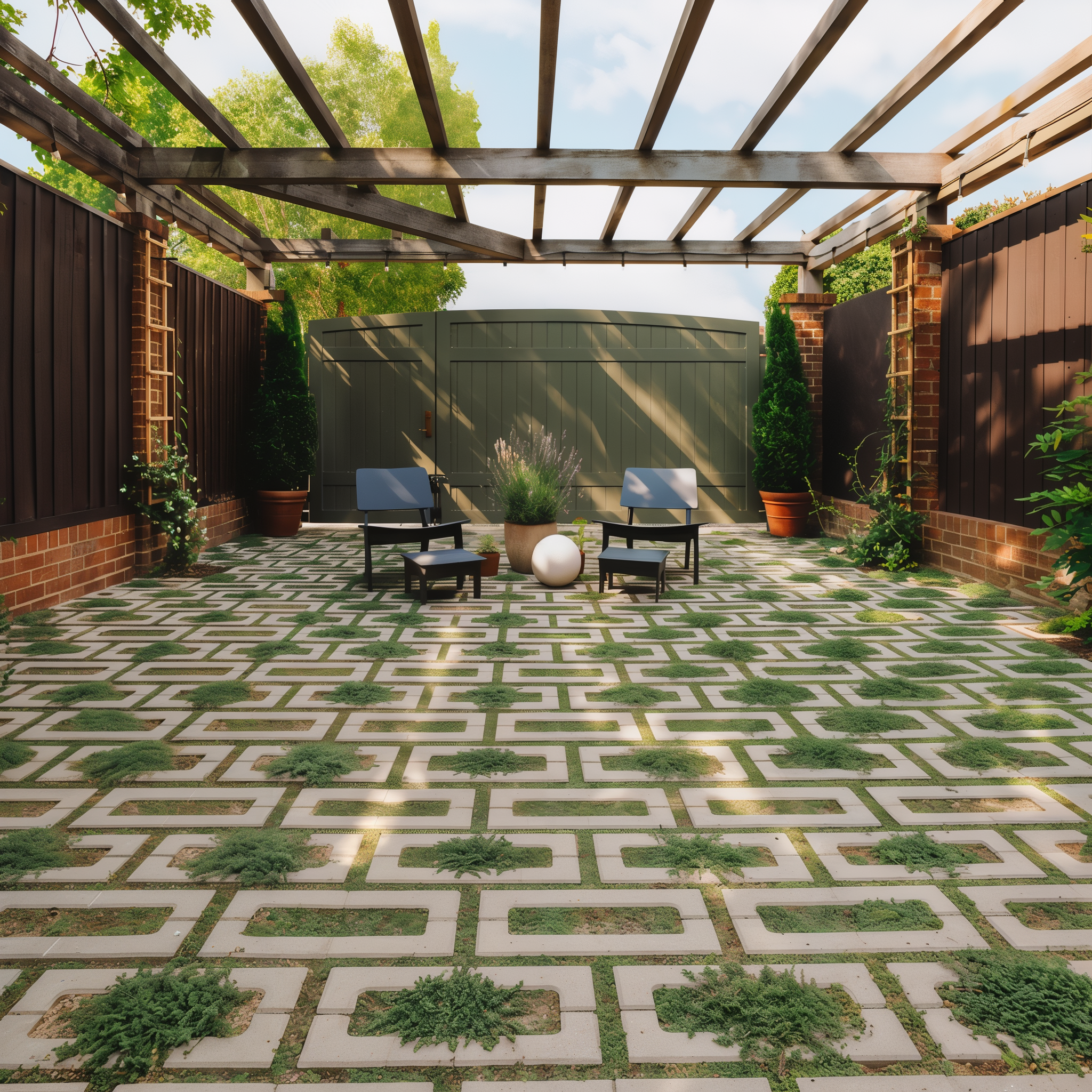 Grey Aquastorm pavers create a relaxed outdoor courtyard seating area. #Grey / Smooth#Single Size