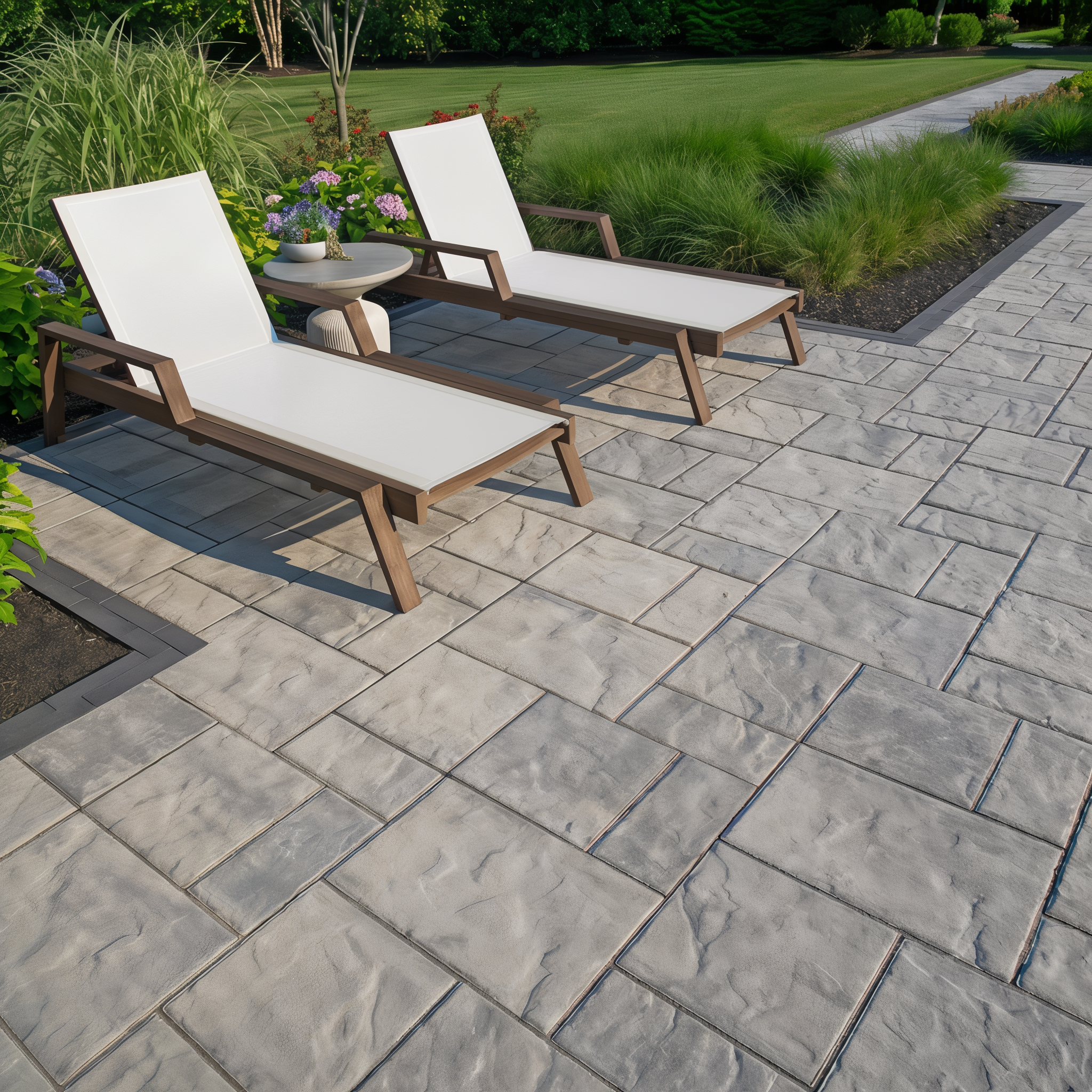 Onyx Black Blu 60 Slate Slabs for outdoor seating area.