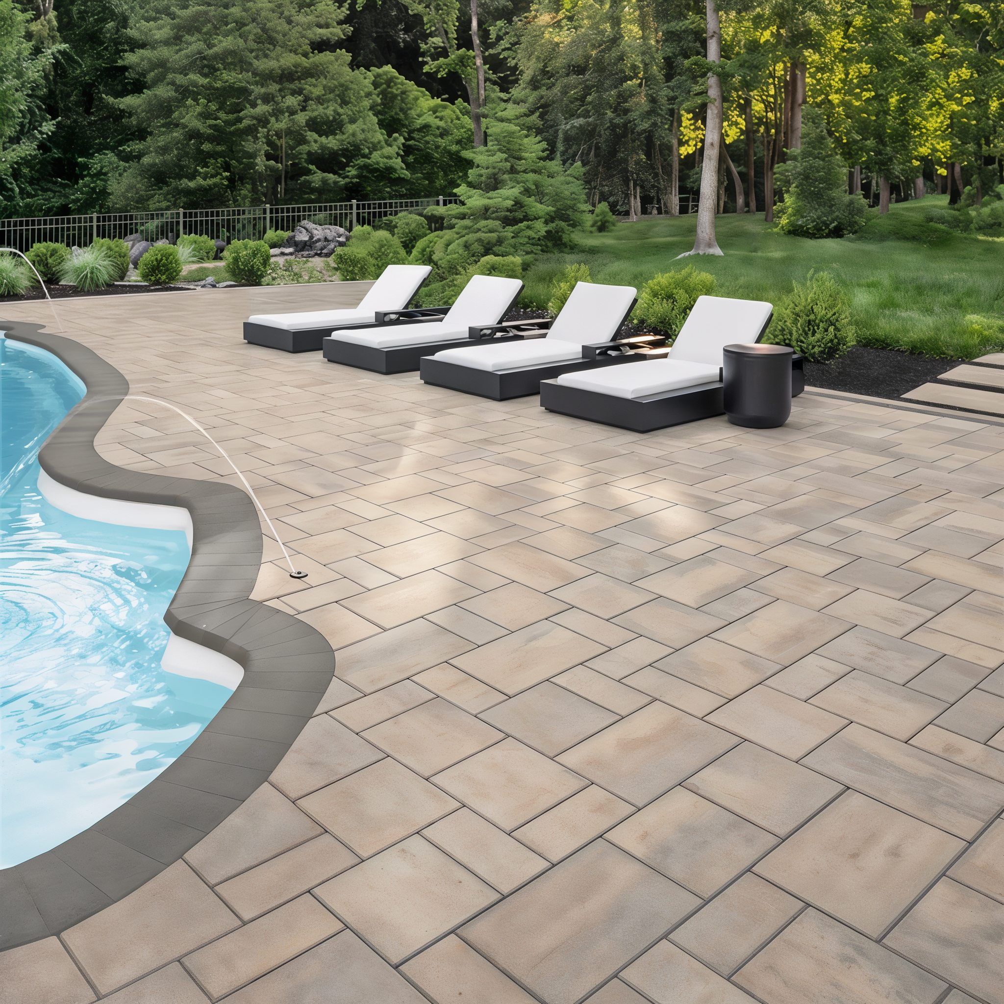 Techo-Bloc Blu 60 Champlain Grey Smooth smooth slab spacious outdoor living patio.