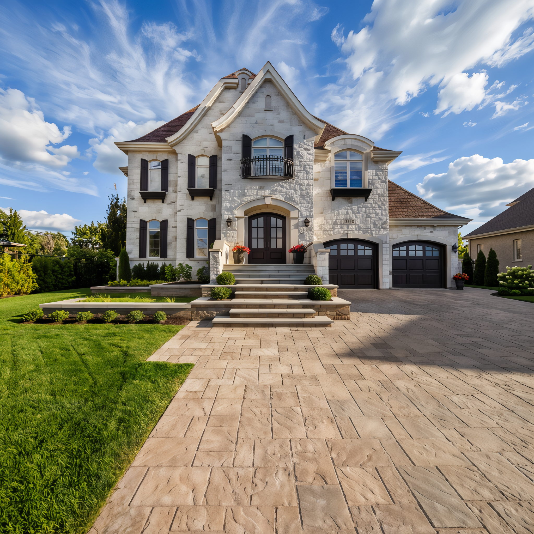 Blu 80 Slate paver in Chestnut Brown creating a driveway, 6 x 13 inch #Chestnut Brown / Slate#6 × 13