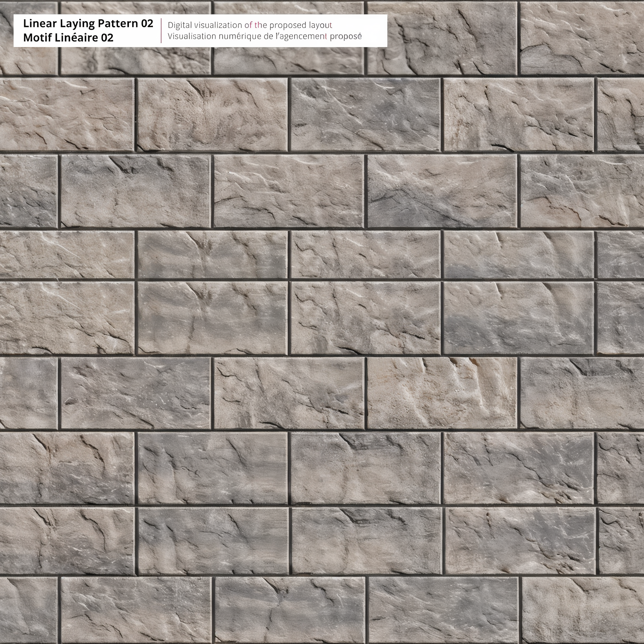 Blu HD2 pavers in Shale Grey slate finish, linear pattern 02, 6 x 13 inch