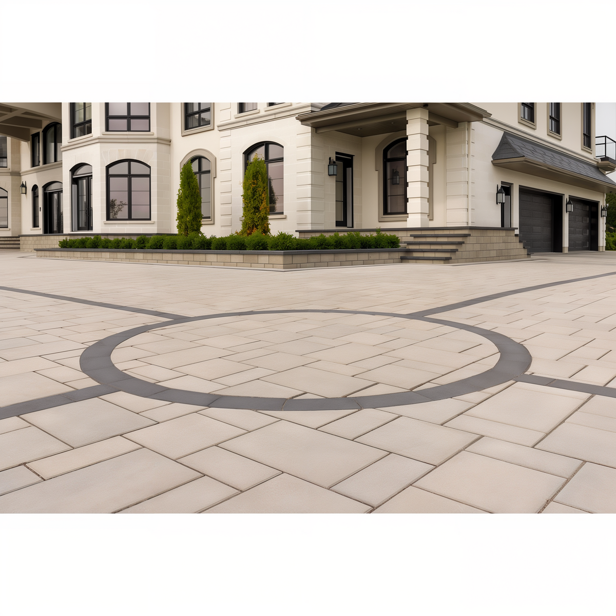 Blu 80 Smooth paver driveway by Techo-Bloc in Beige Cream.