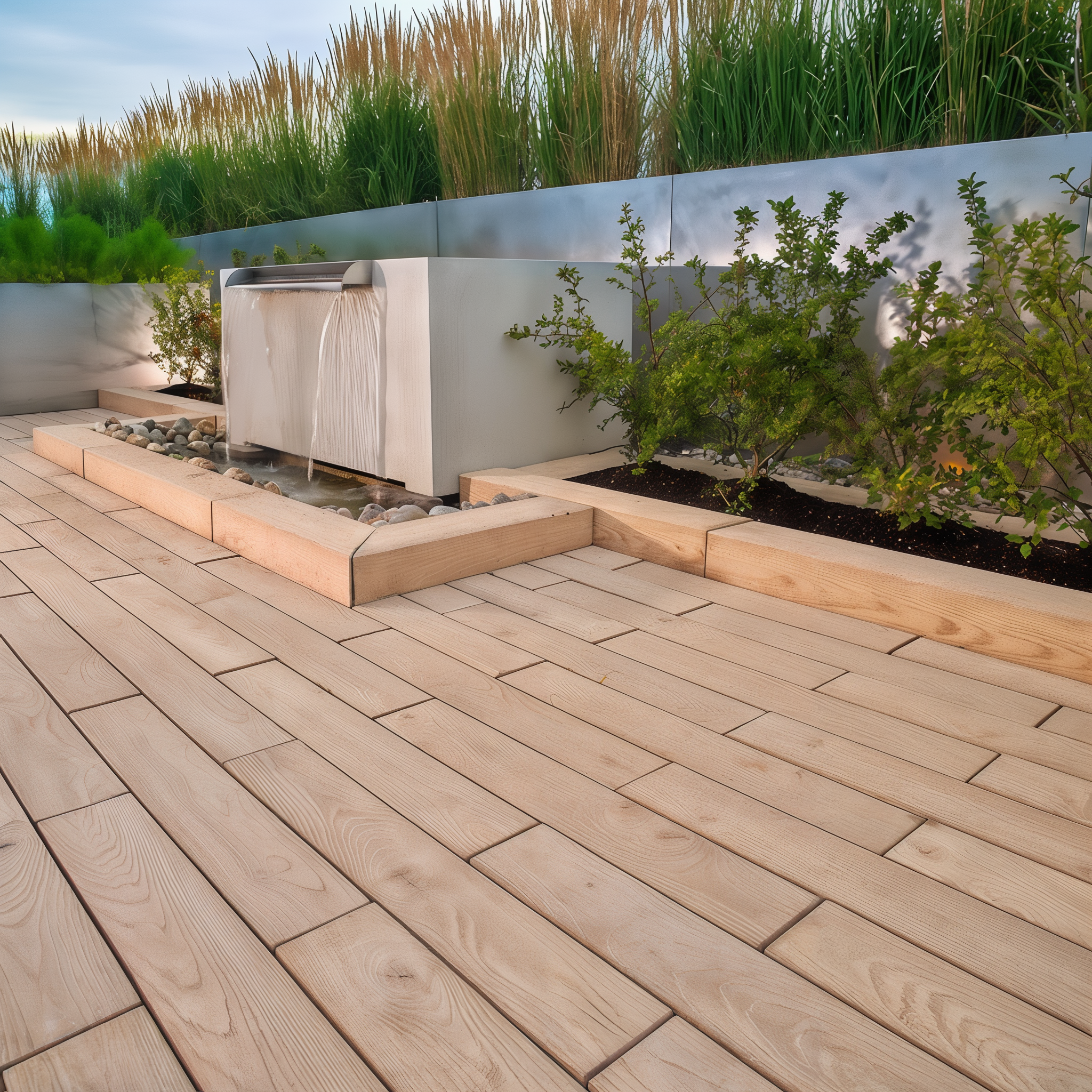 Outdoor patio with Techo-Bloc Borealis Hazelnut Brandy paver slabs, 10 x 30