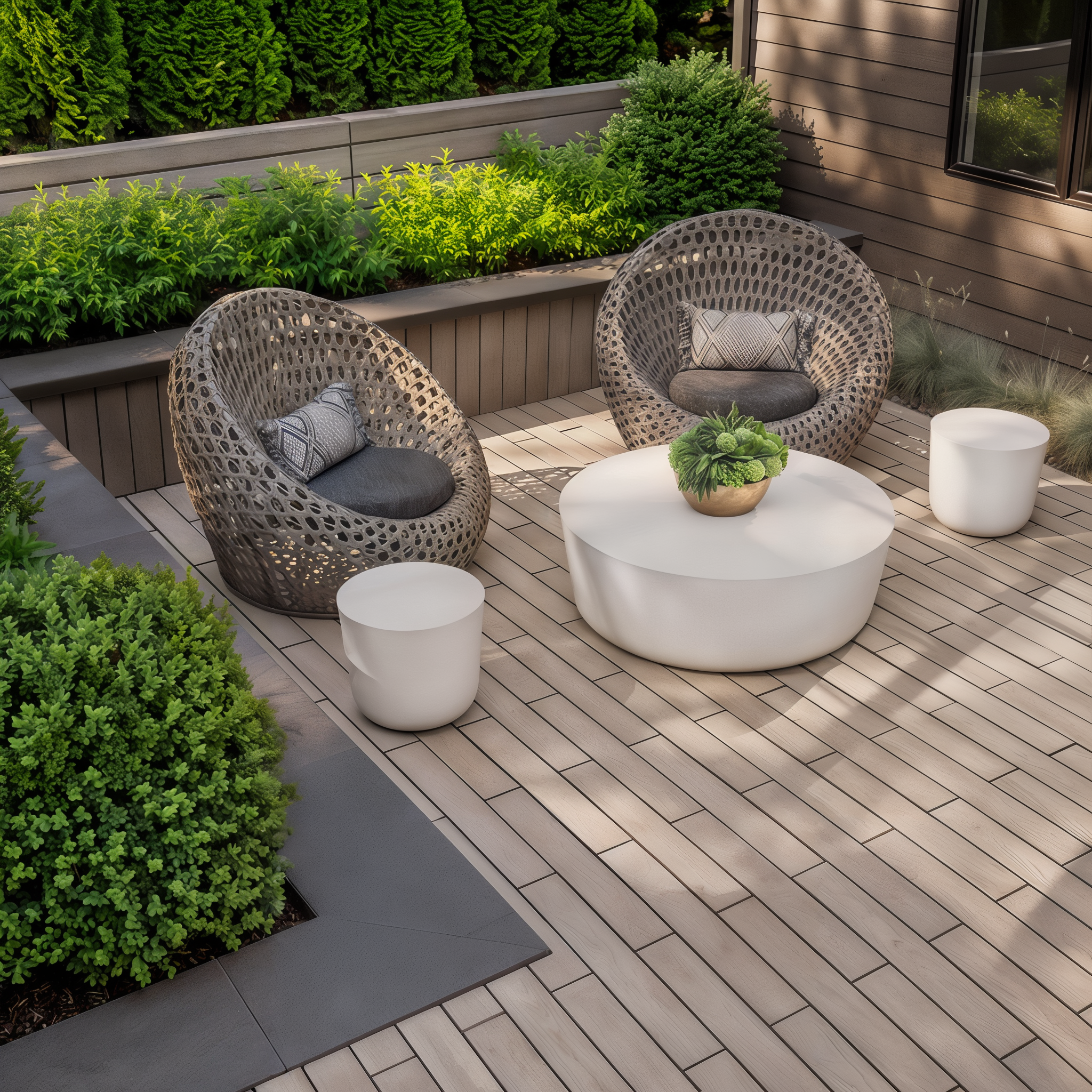Outdoor seating area featuring Borealis Hazelnut Brandy paver slabs, 10 x 30