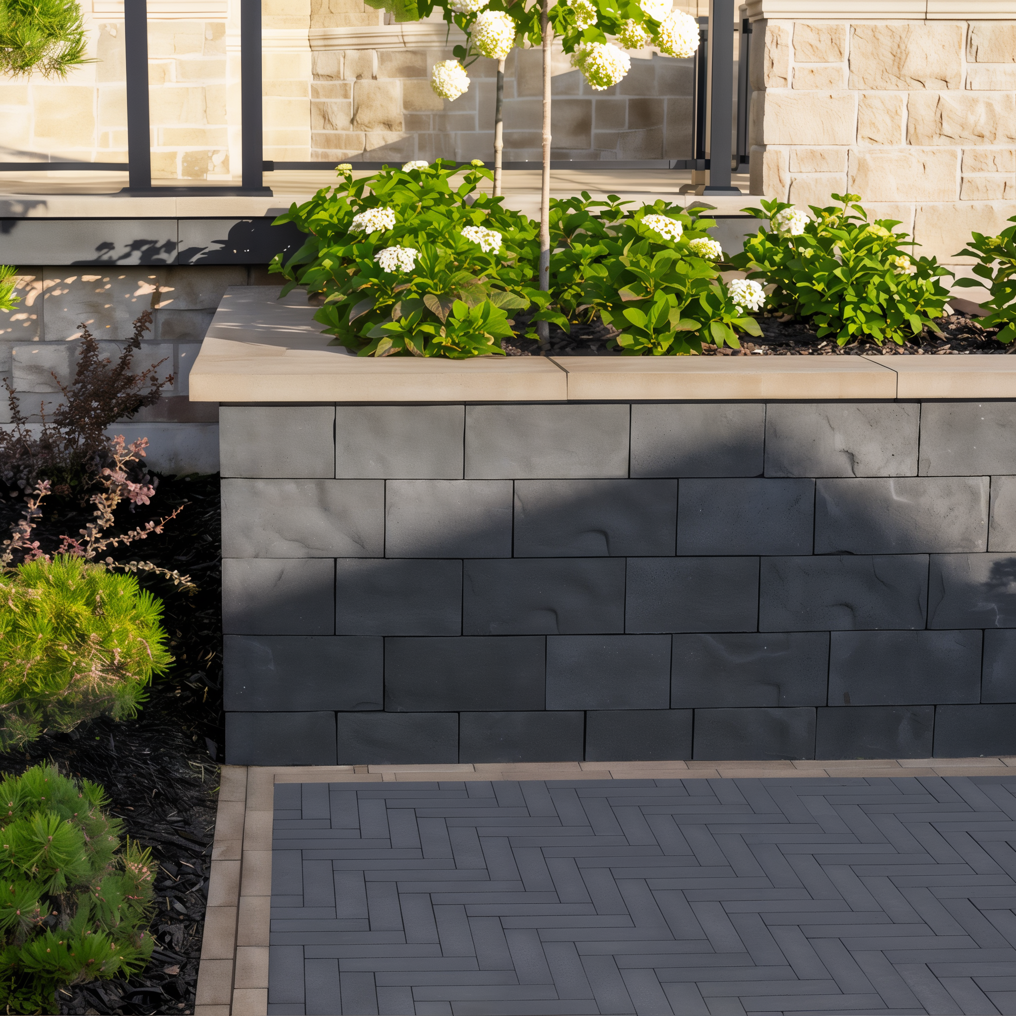 Brandon Wall Onyx Black Techo-Bloc pillar landscape design.