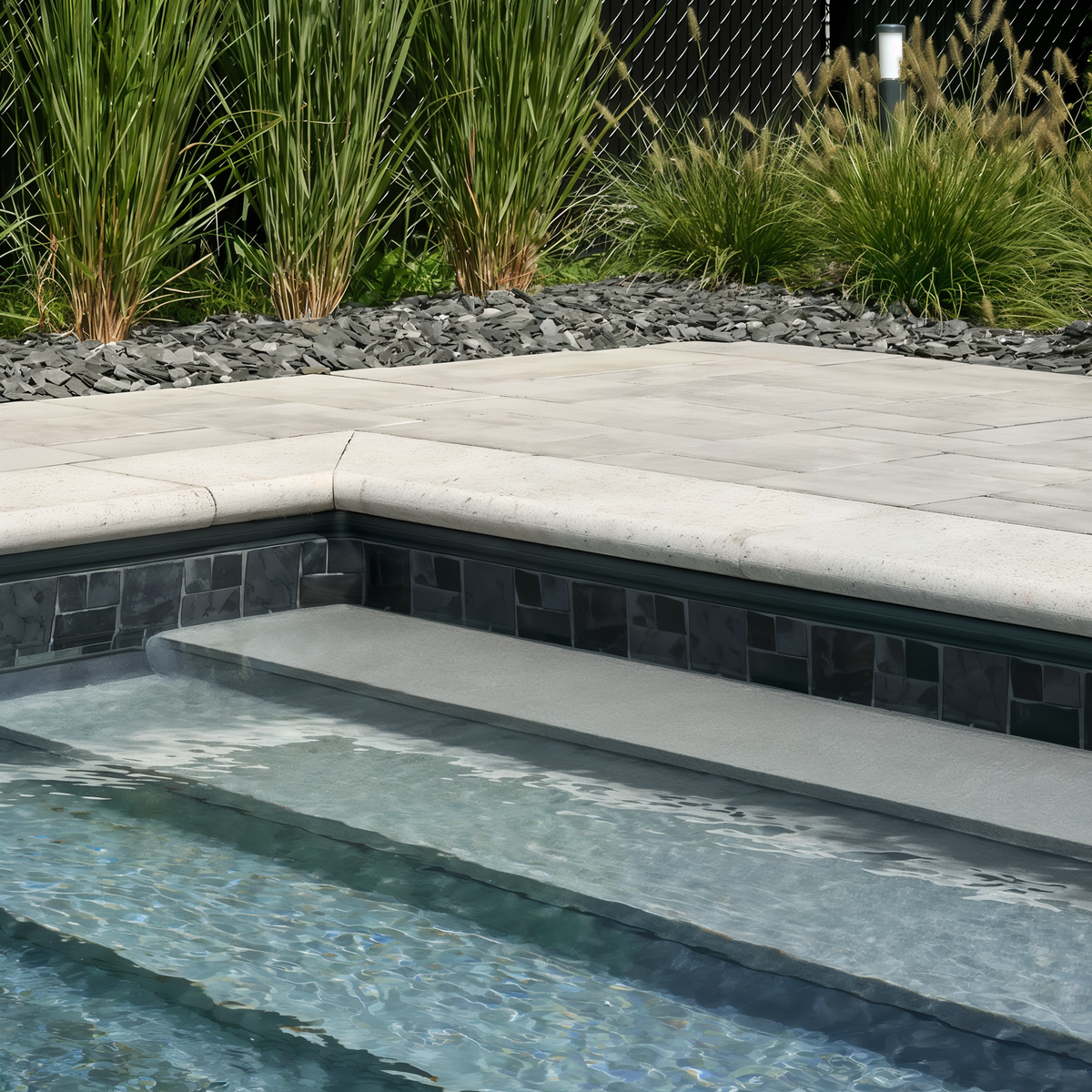 Bullnose Grande Cap Greyed Nickel Smooth pool step coping wi.