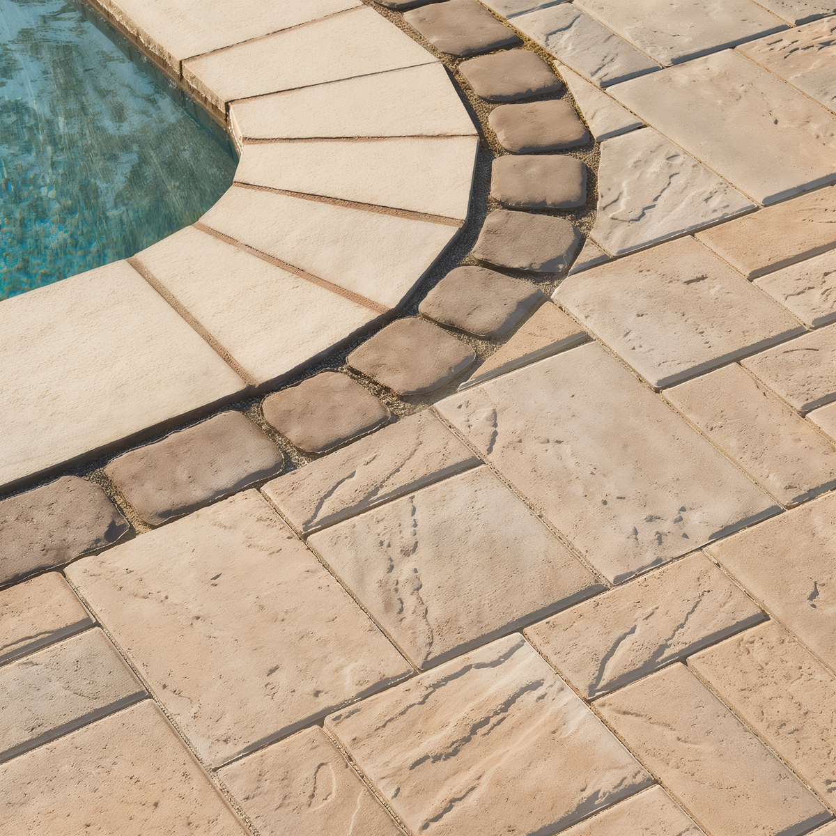 Eva Slate paver Champlain Grey poolside patio with textured.