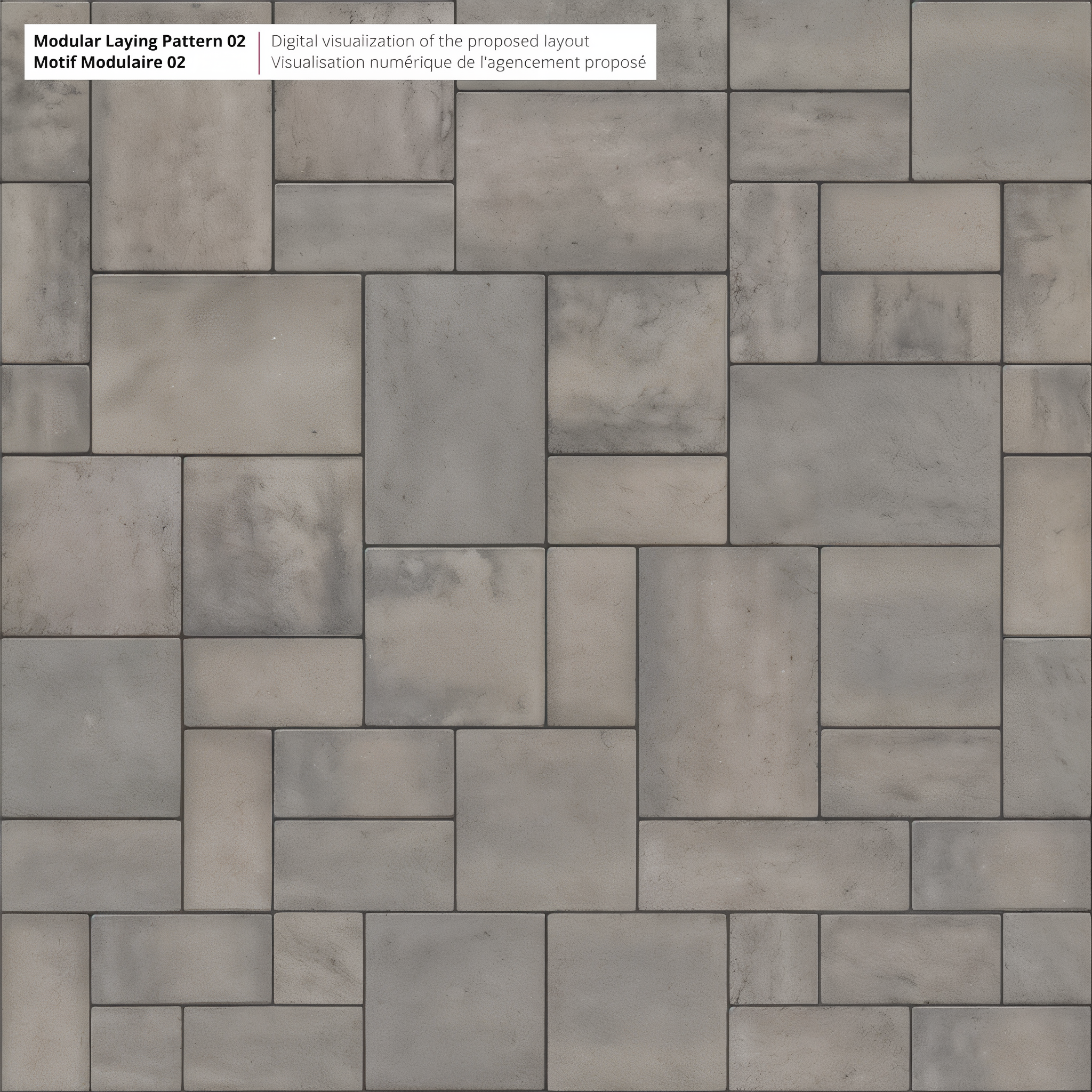 Eva Smooth Shale Grey pavers in Modular 02 driveway pattern, modular size.