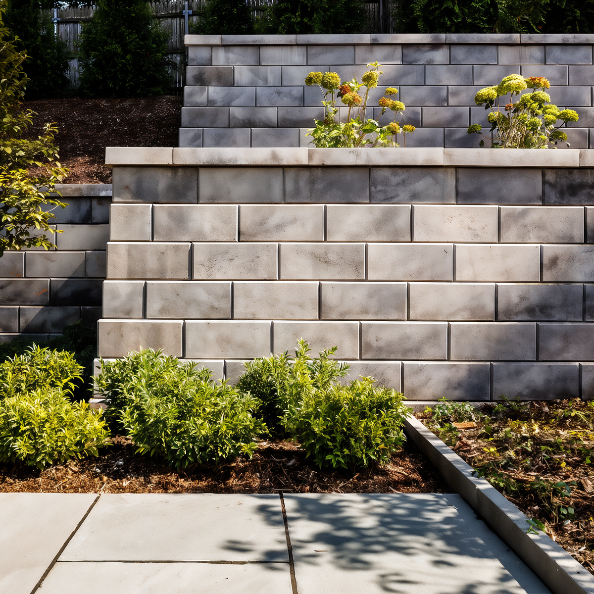 G-Force Wall in Shale Grey forming a raised bed with a uniform pattern.