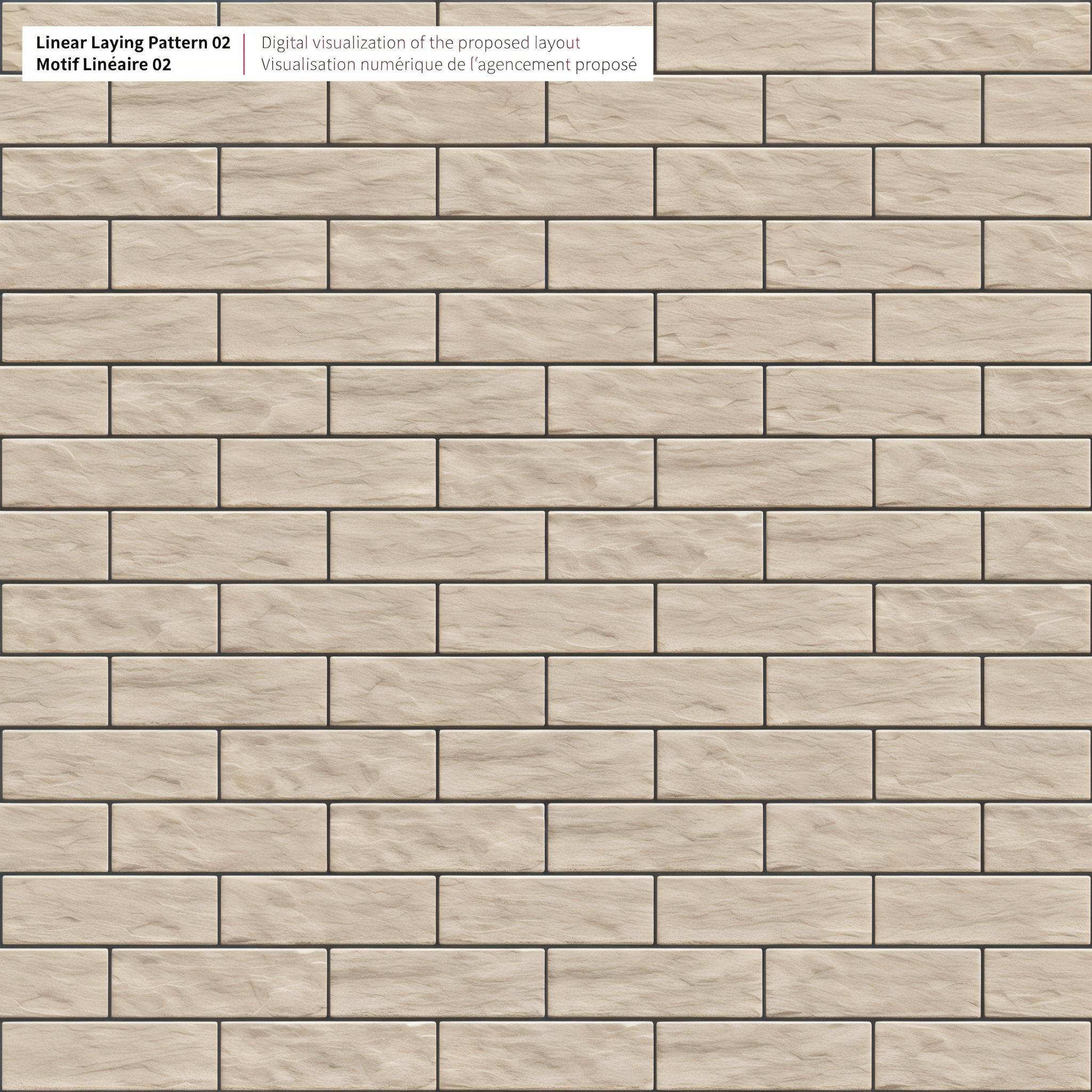 Digitally rendered Mika HD² paver by Techo-Bloc in Ivory in a linear driveway pattern – Rock Garden Brown Klean-Bloc Slate Single Size