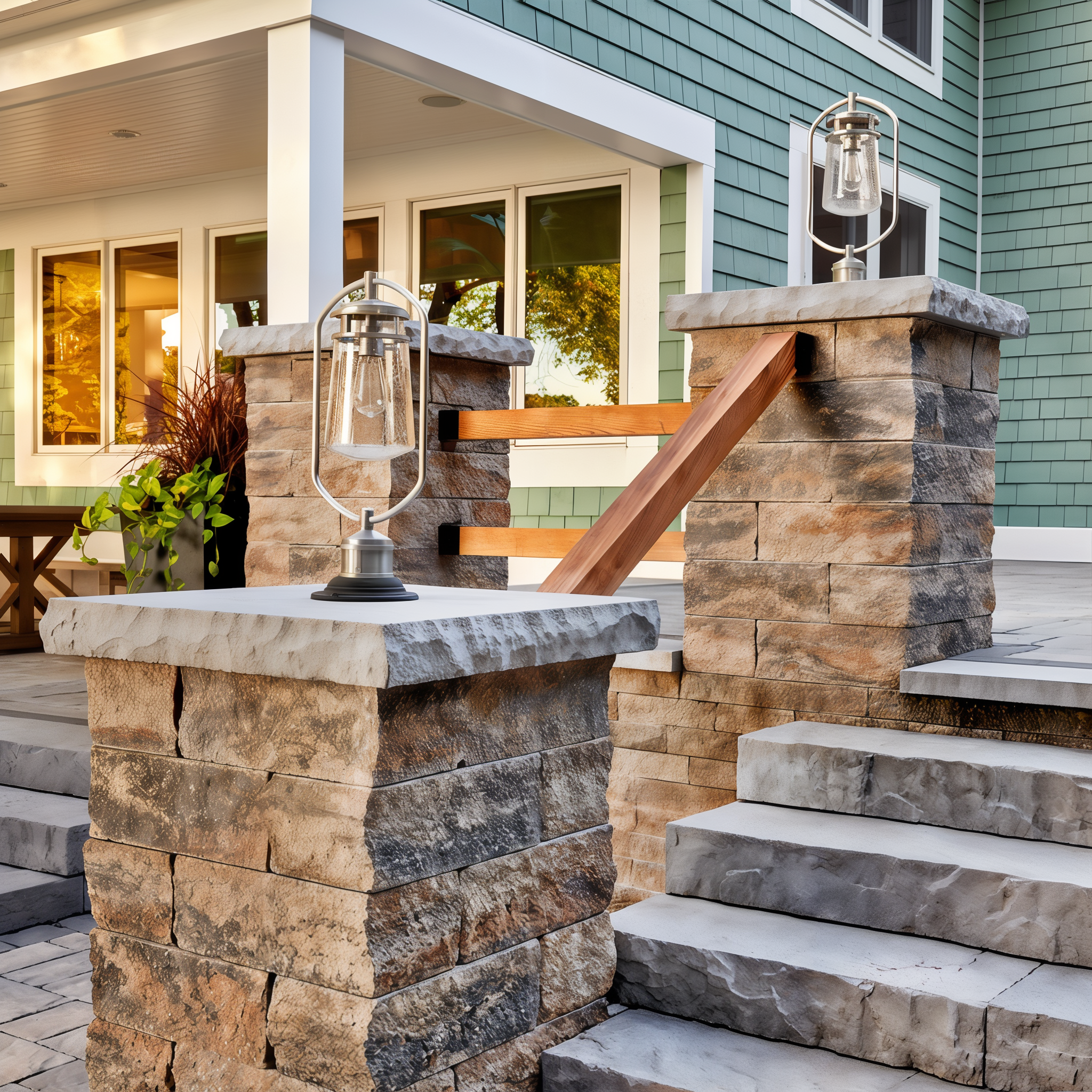 Mini-Creta Architectural Walls in Champlain Grey on a patio.