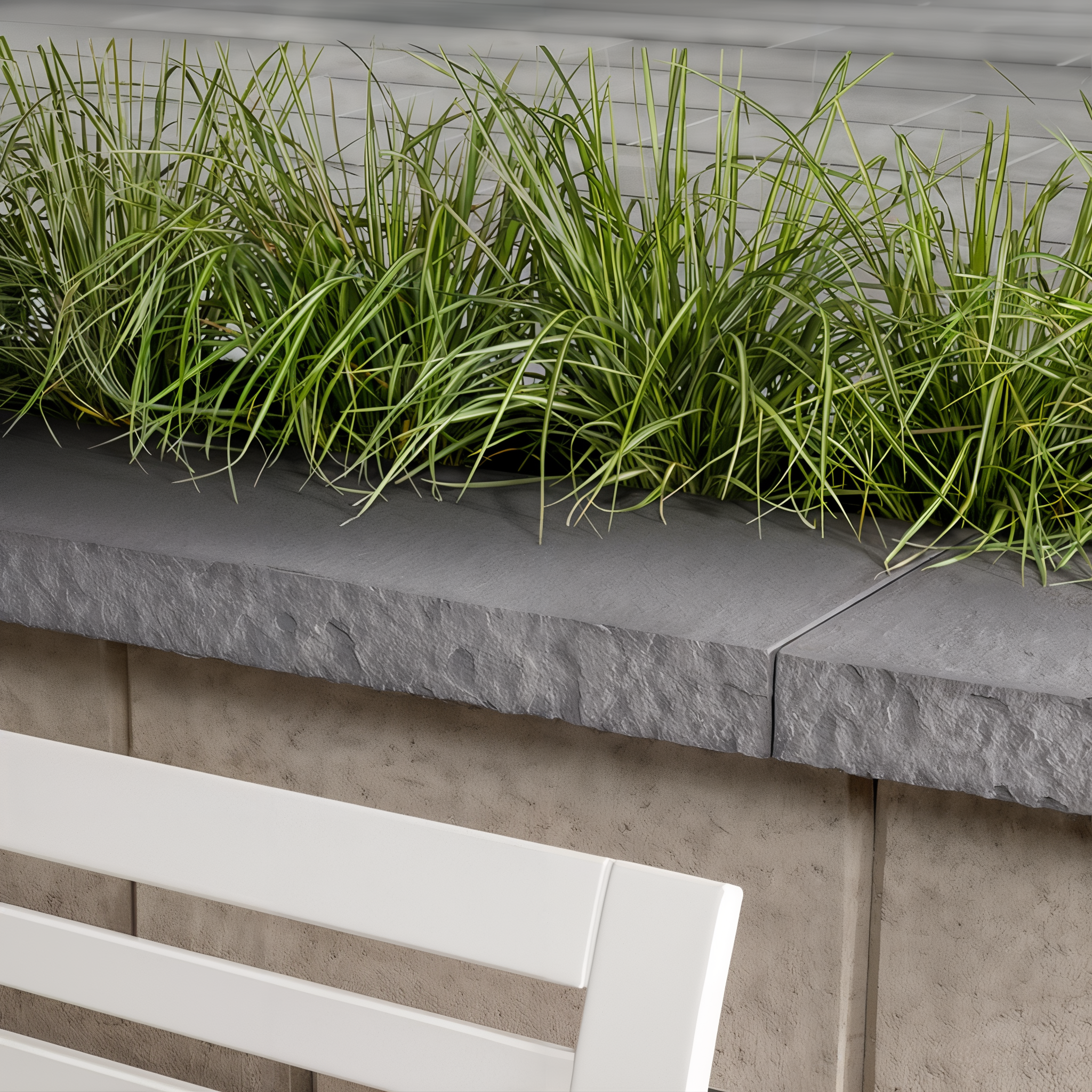 Riviera colored Piedimonte Cap used for wall and step construction.