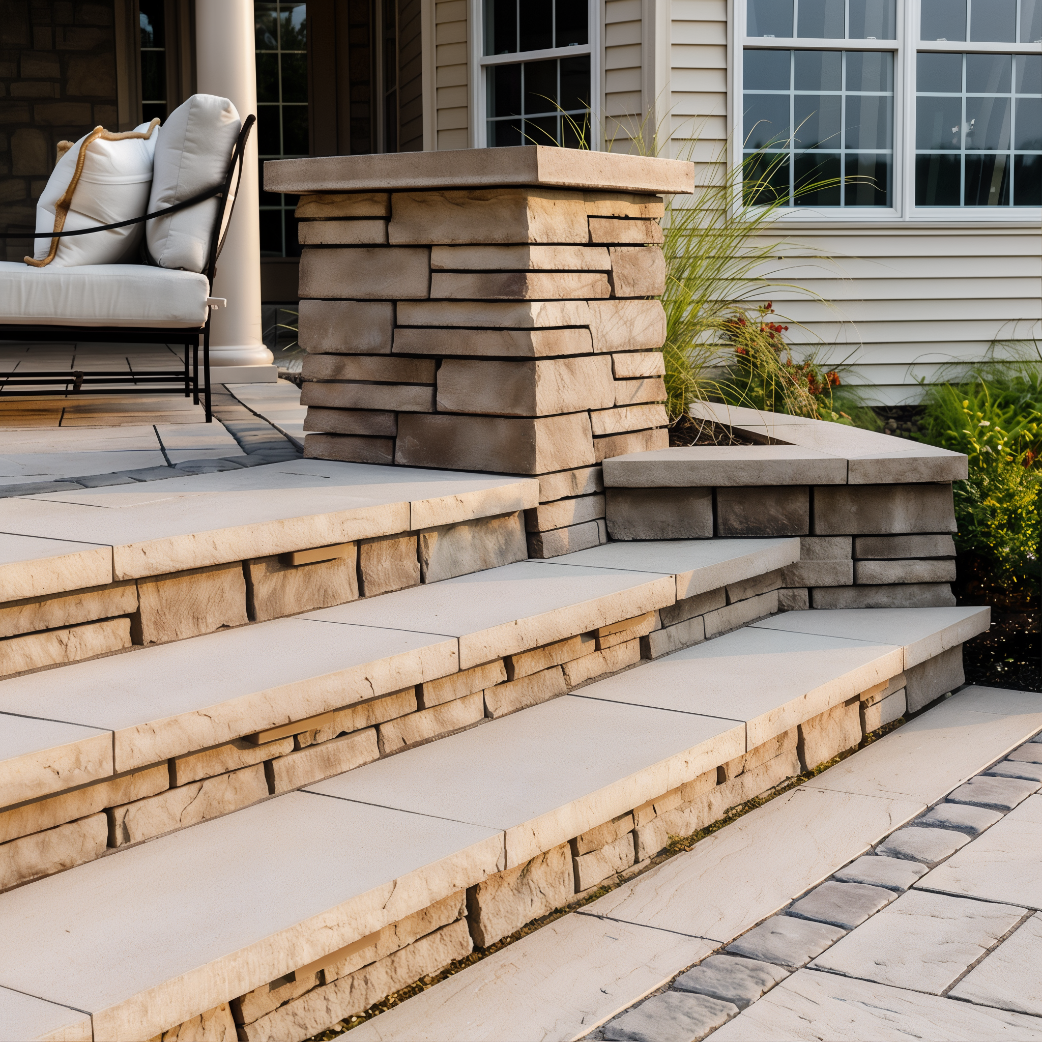 Piedimonte Cap in Rock Garden Brown for pillar wall and pool coping.