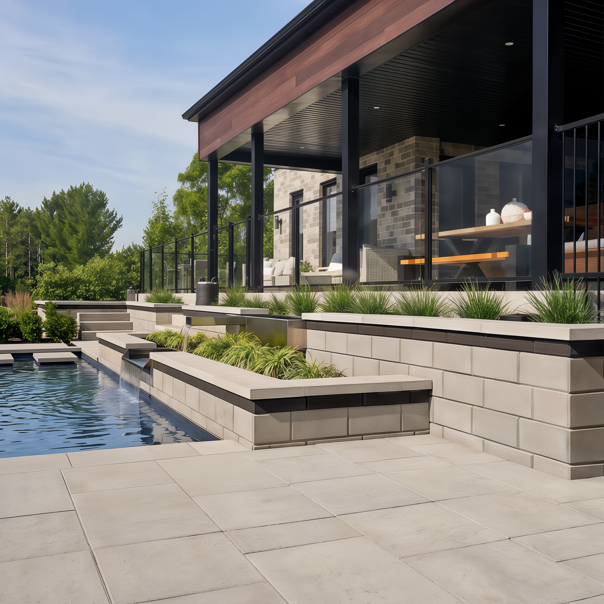 Wall cap with smooth Shale Grey Raffinato Cap, landscape element.