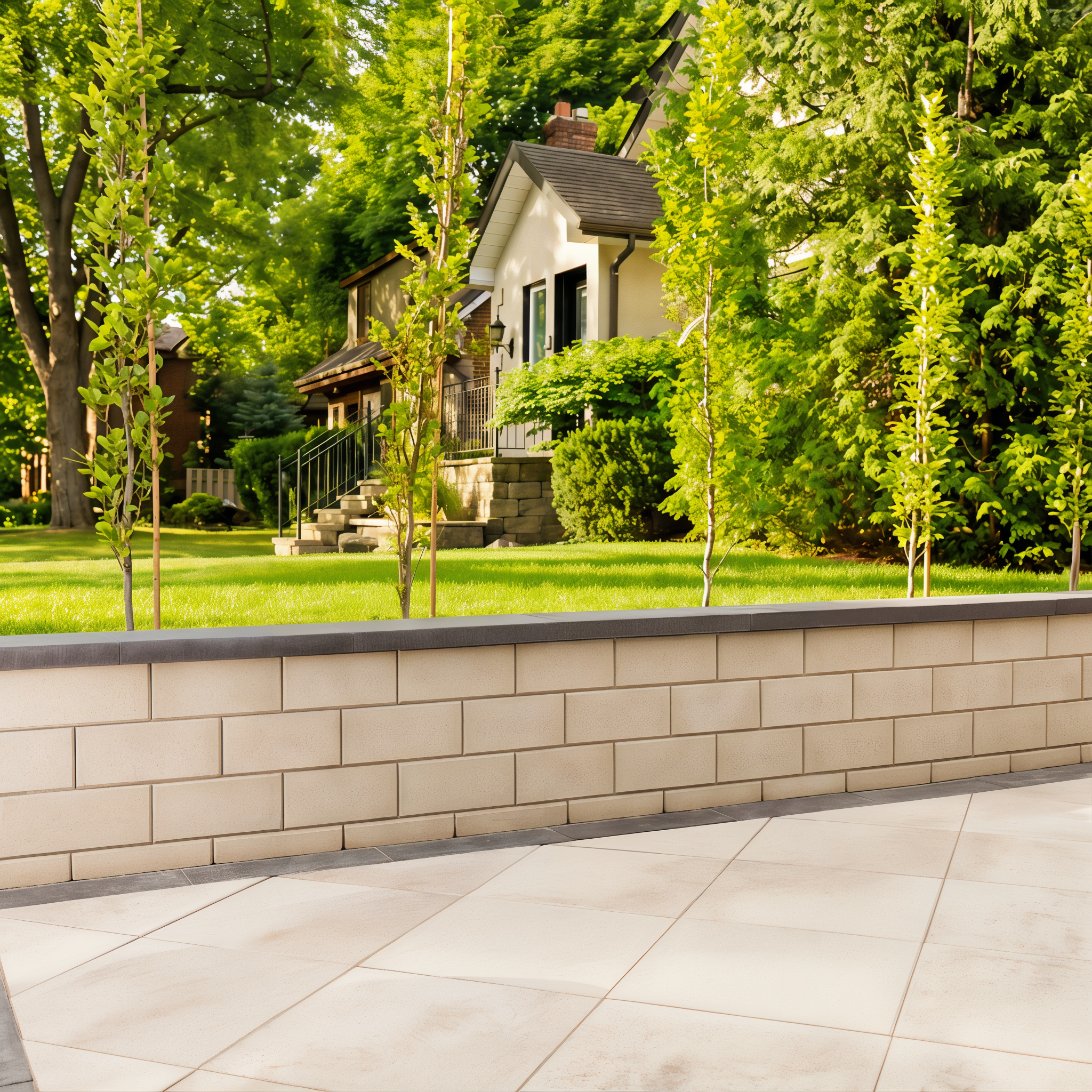 Raffinato wall by Techo-Bloc in the color Beige Cream on an outdoor patio, enhancing the area with a refined and inviting design.