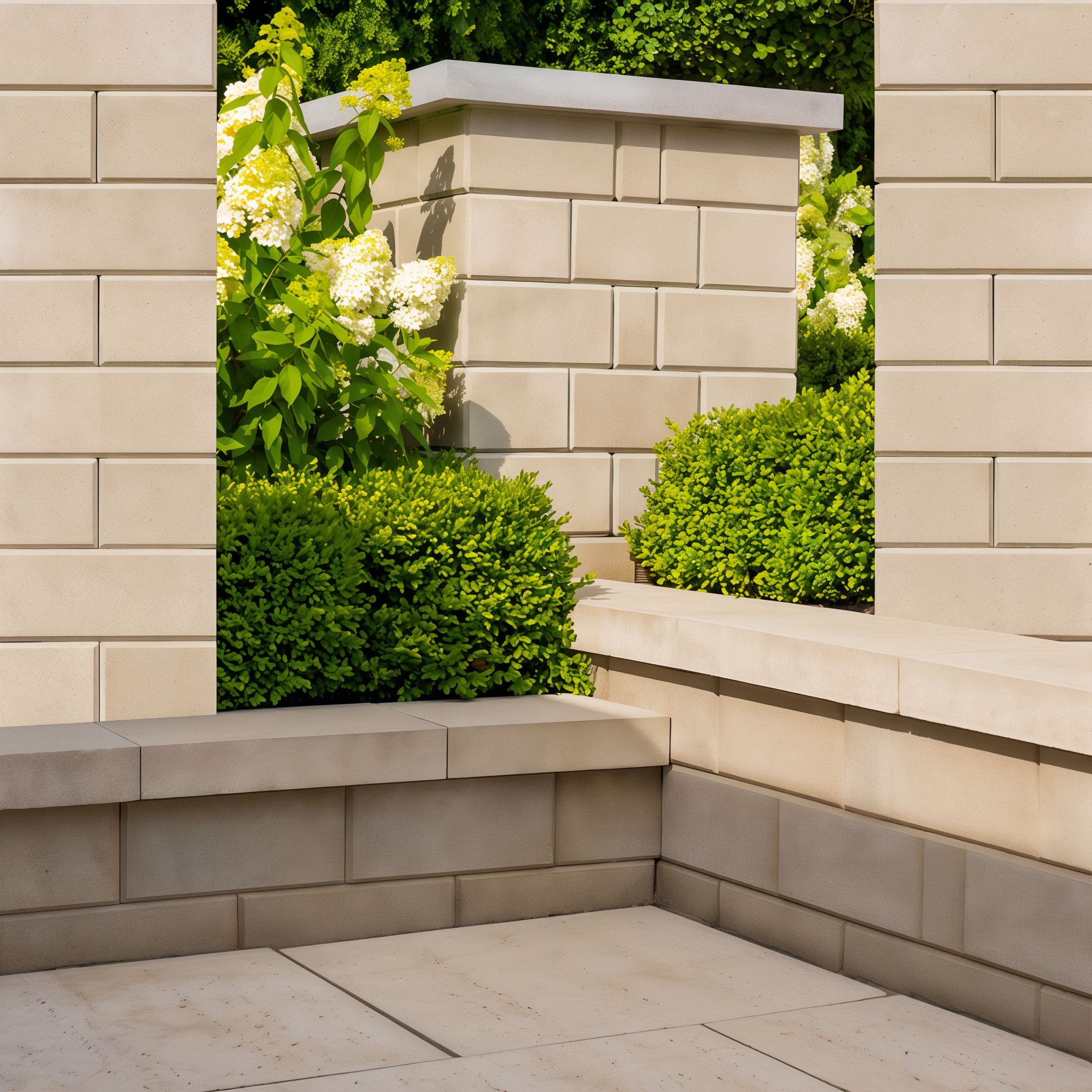 Raffinato wall by Techo-Bloc in the color Beige Cream on an outdoor patio, enhancing the area with a refined and inviting design.