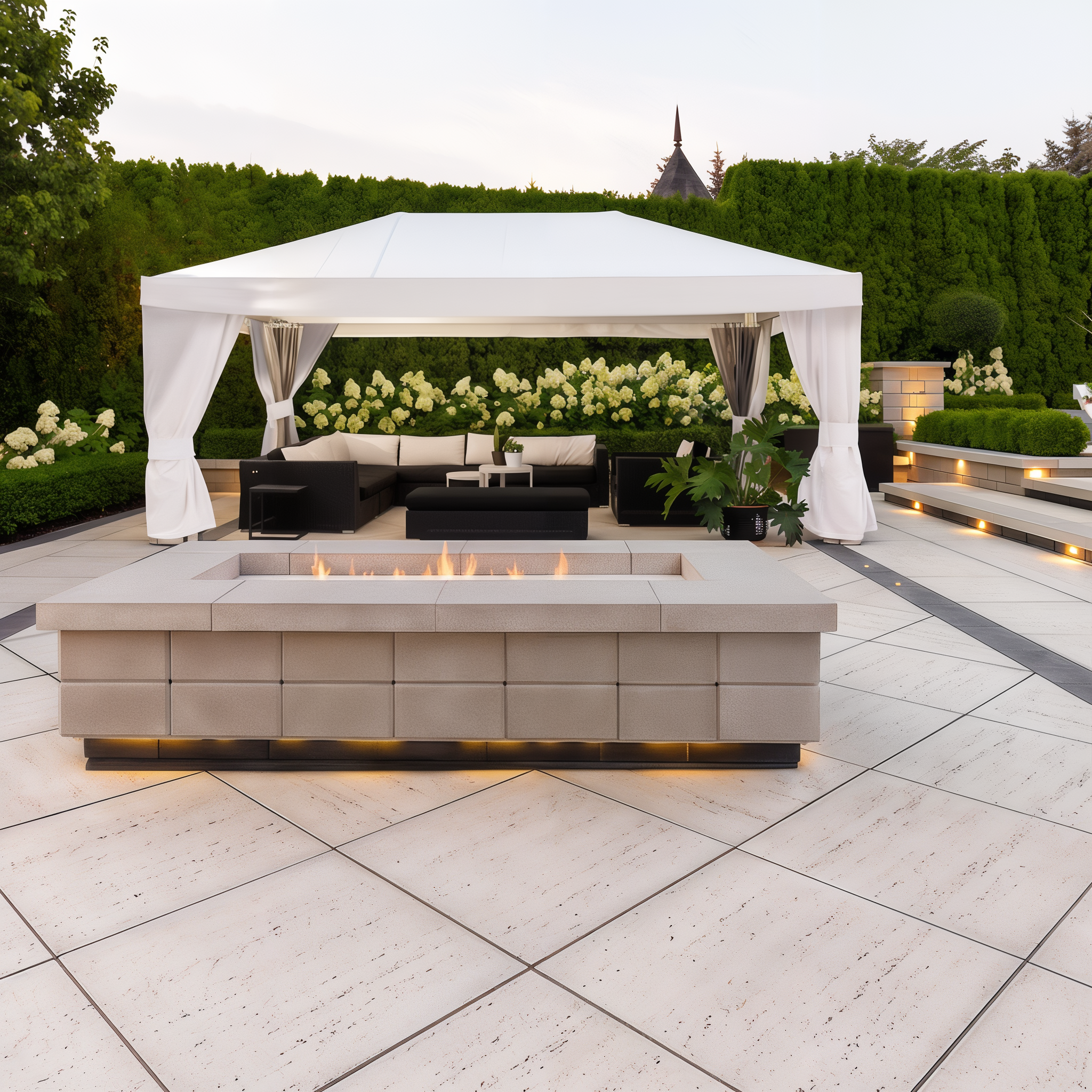Retaining wall Raffinato wall by Techo-Bloc in the color Beige Cream on an outdoor patio, enhancing the area with a refined and inviting design. Raffinato Wall Smooth muret 2019 C A027 8042 F