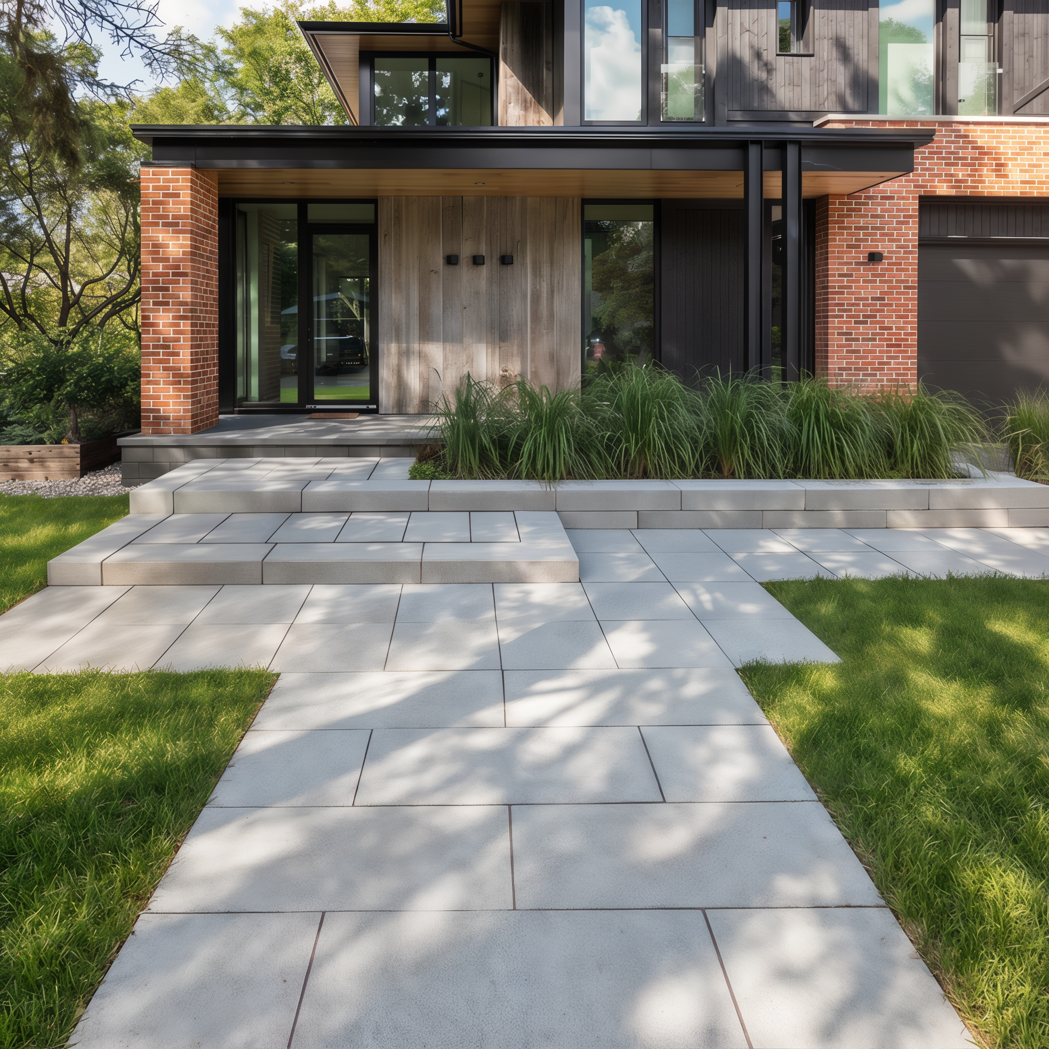 Raffinato Steps creating outdoor stairs in Shale Grey smooth single size.
