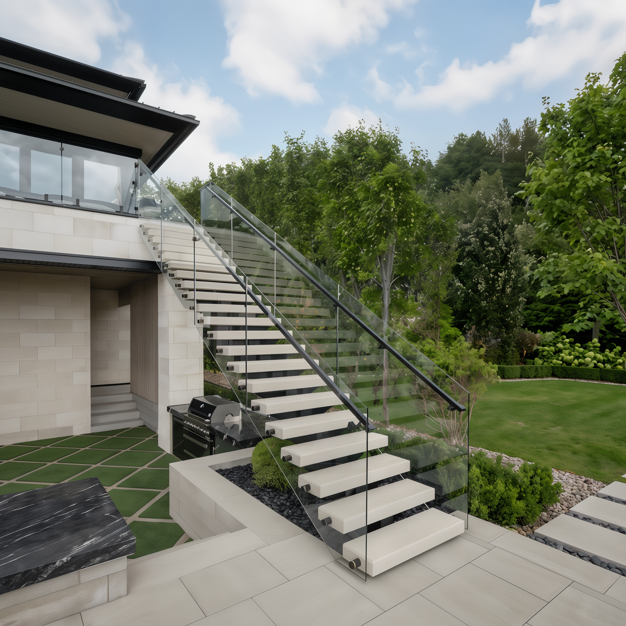 Outdoor steps with Raffinato Steps in Caffe Crema smooth single size.