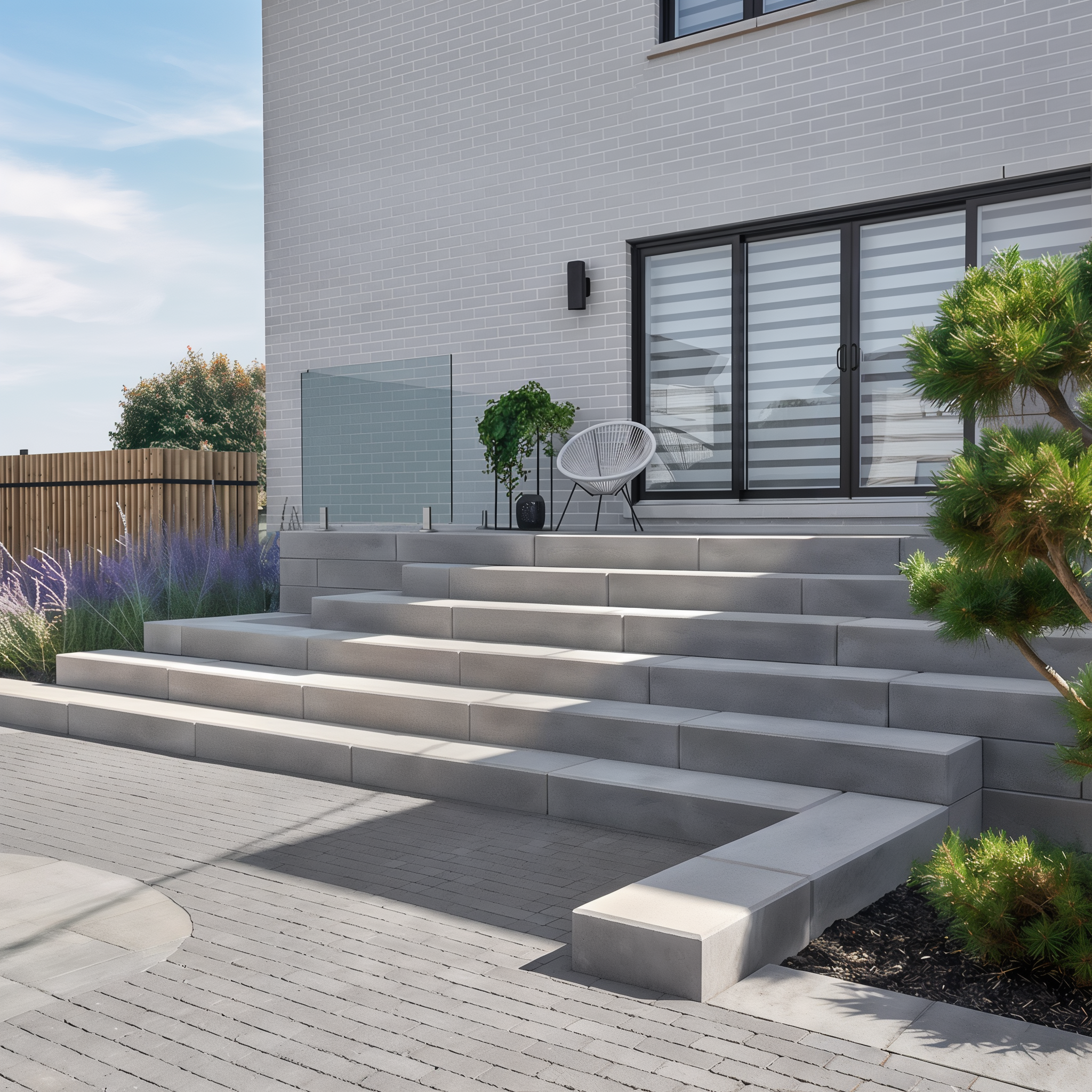 Smooth Raffinato Steps for outdoor stairs in Greyed Nickel, smooth single size.
