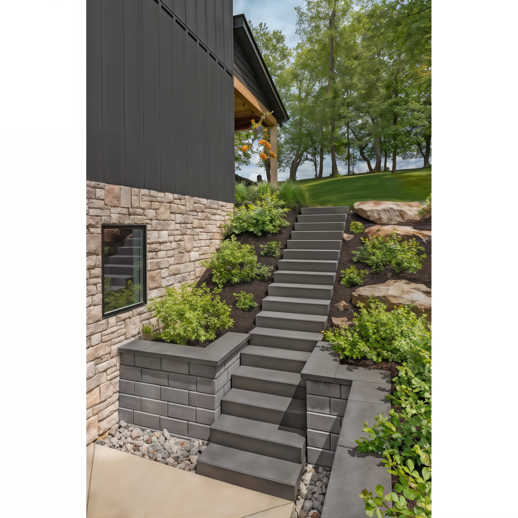 Techo-Bloc Raffinato Steps shown in an installed landscape setting.