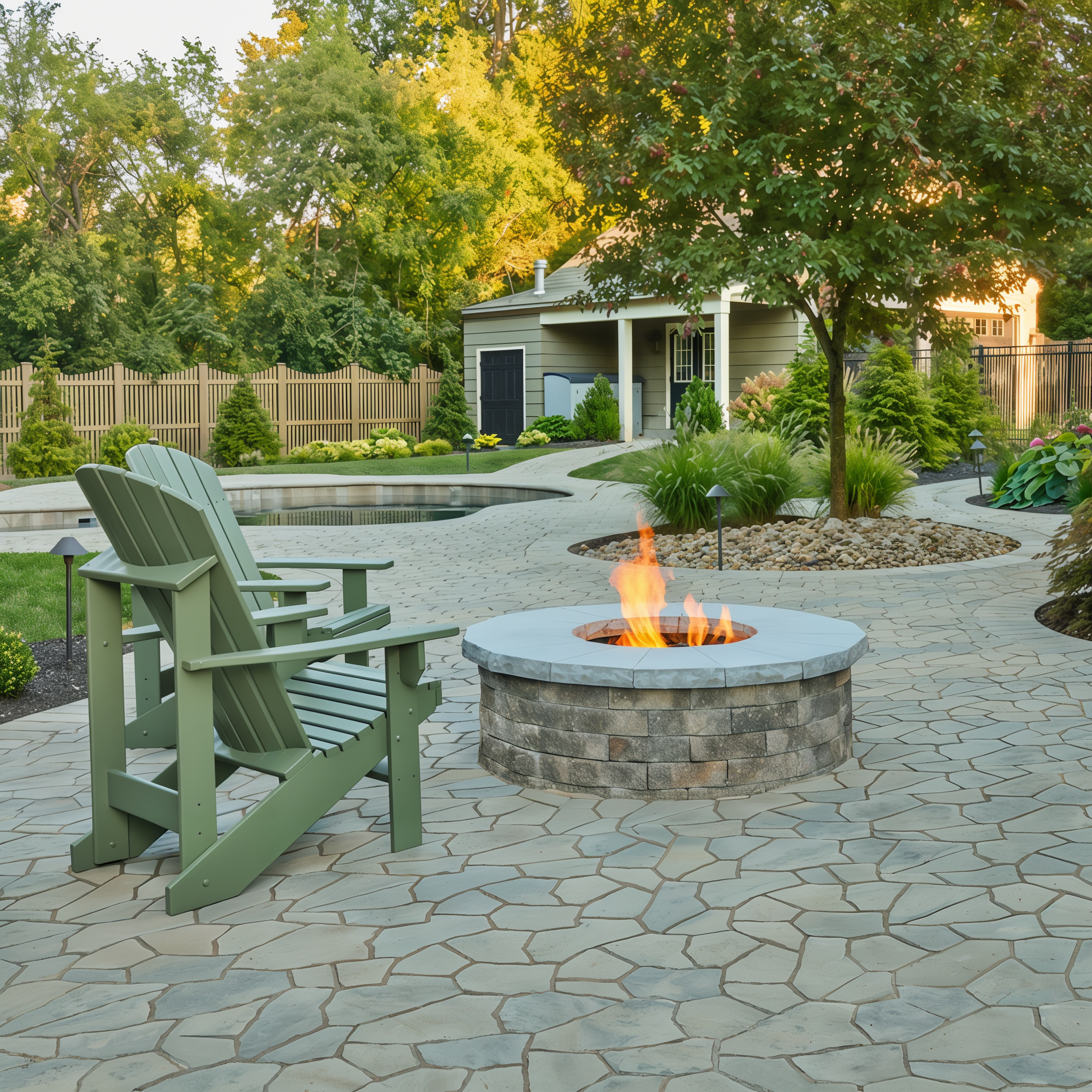 Valencia Fire Pit in Chestnut Brown on paver patio, Split Aged Single Size