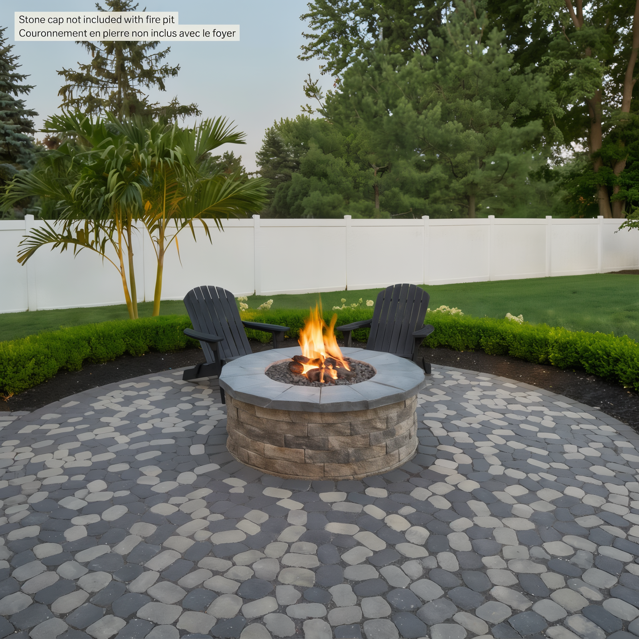 Valencia Fire Pit in Chestnut Brown on patio, Shale Grey Split Aged Single Size