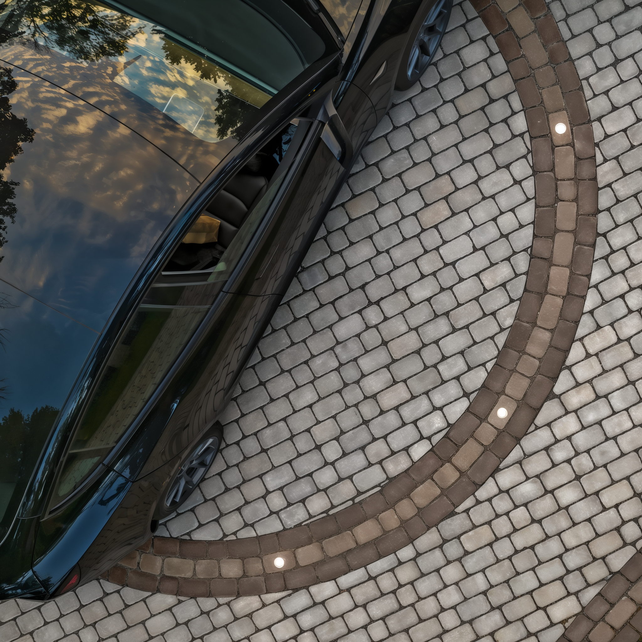Victorien Paver in Shale Grey driveway with small cobbleston.