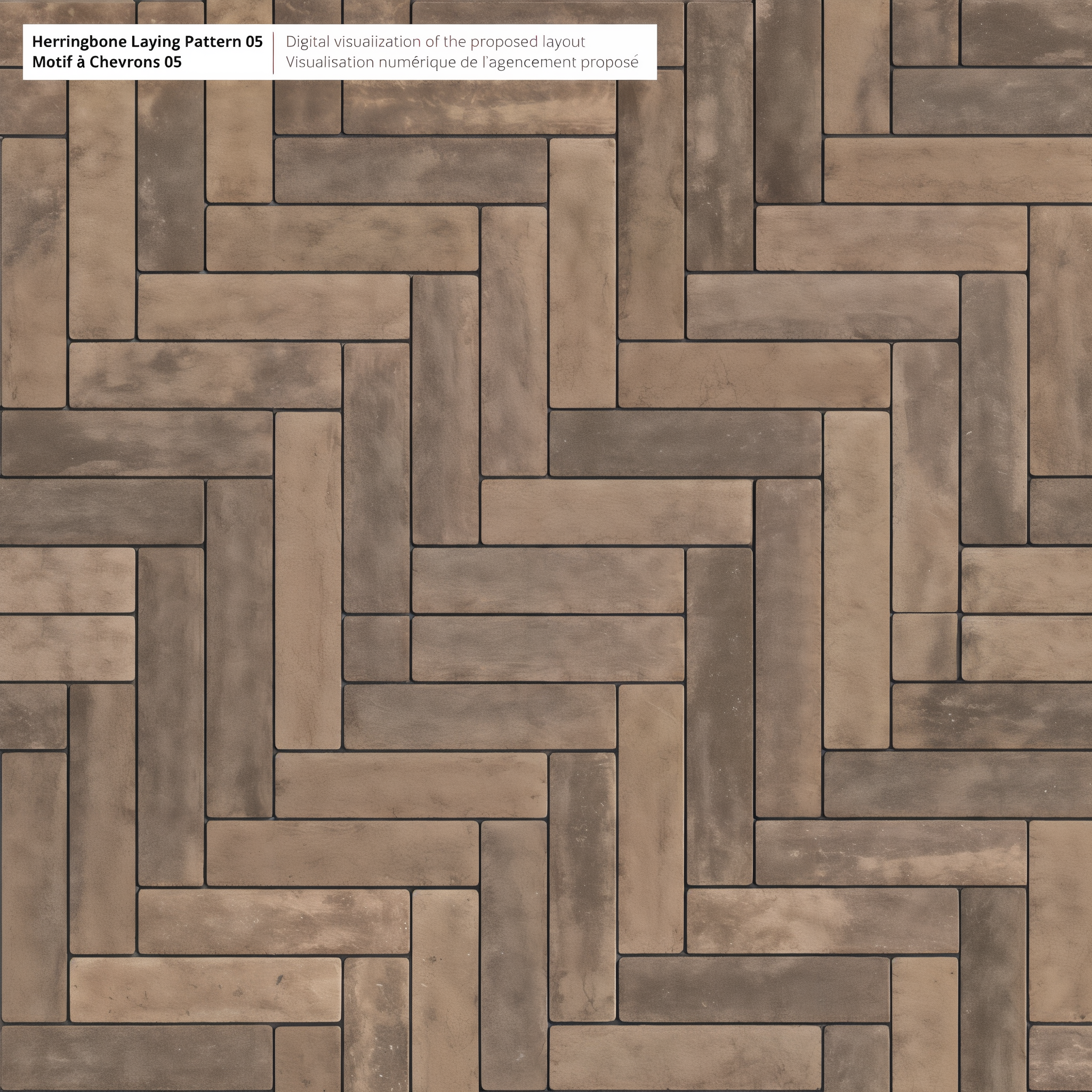 Westmount Chestnut Brown HD² pavers Herringbone Pattern 05; Caffè Crema Single Size.