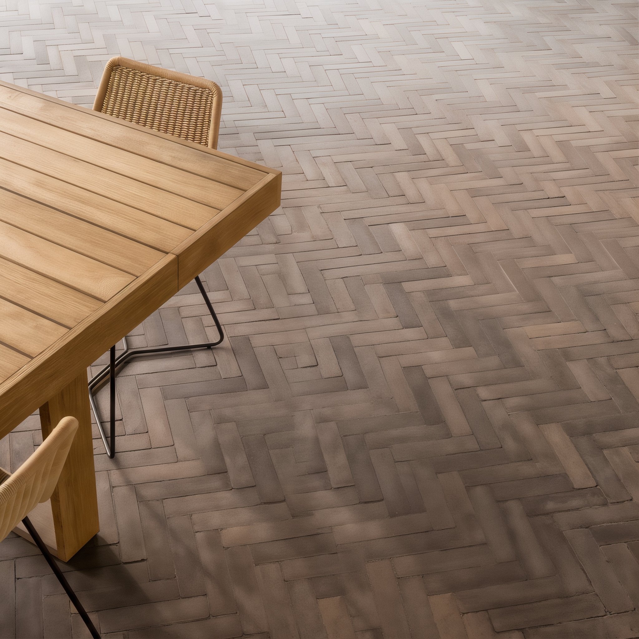 Westmount Chestnut Brown HD² Smooth paver close-up herringbone; Caffè Crema Single Size.