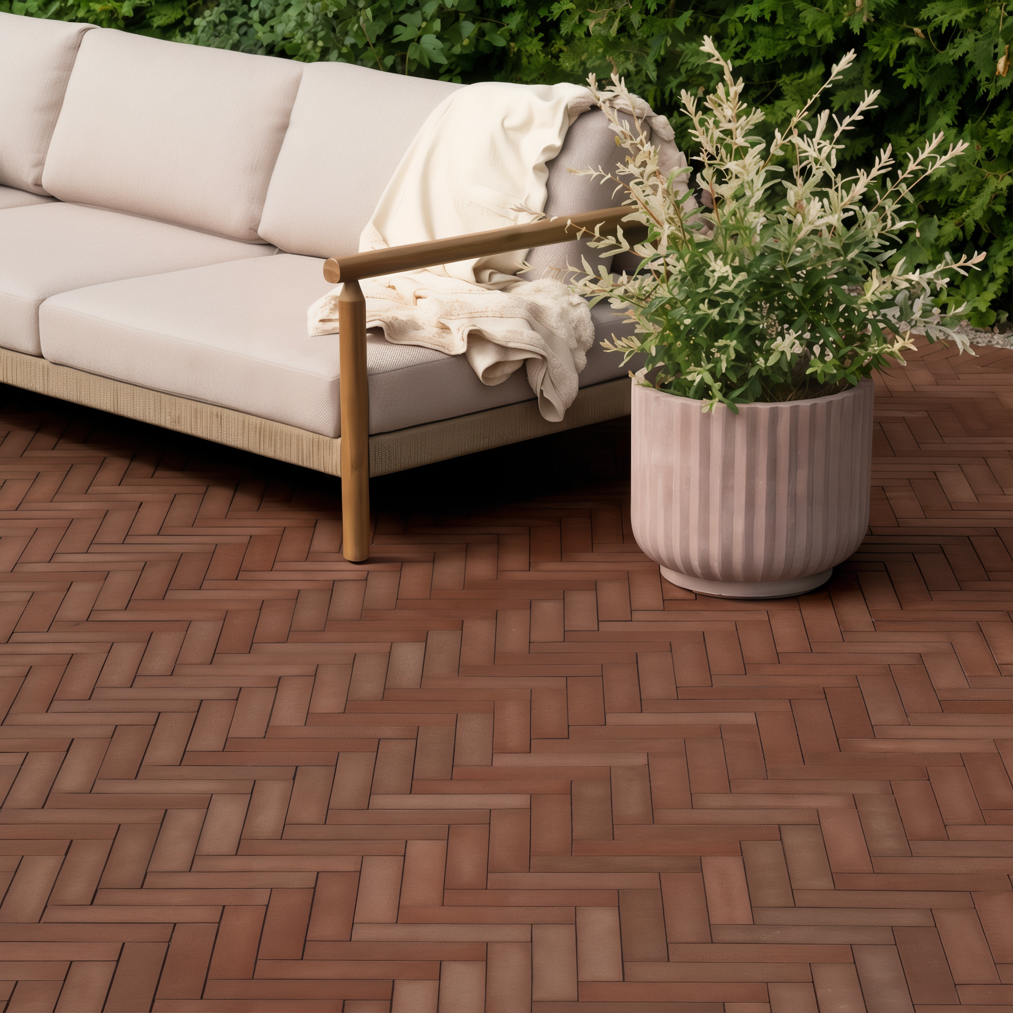 Westmount Merlot HD² paver close-up herringbone pattern; Chestnut Brown Single Size.