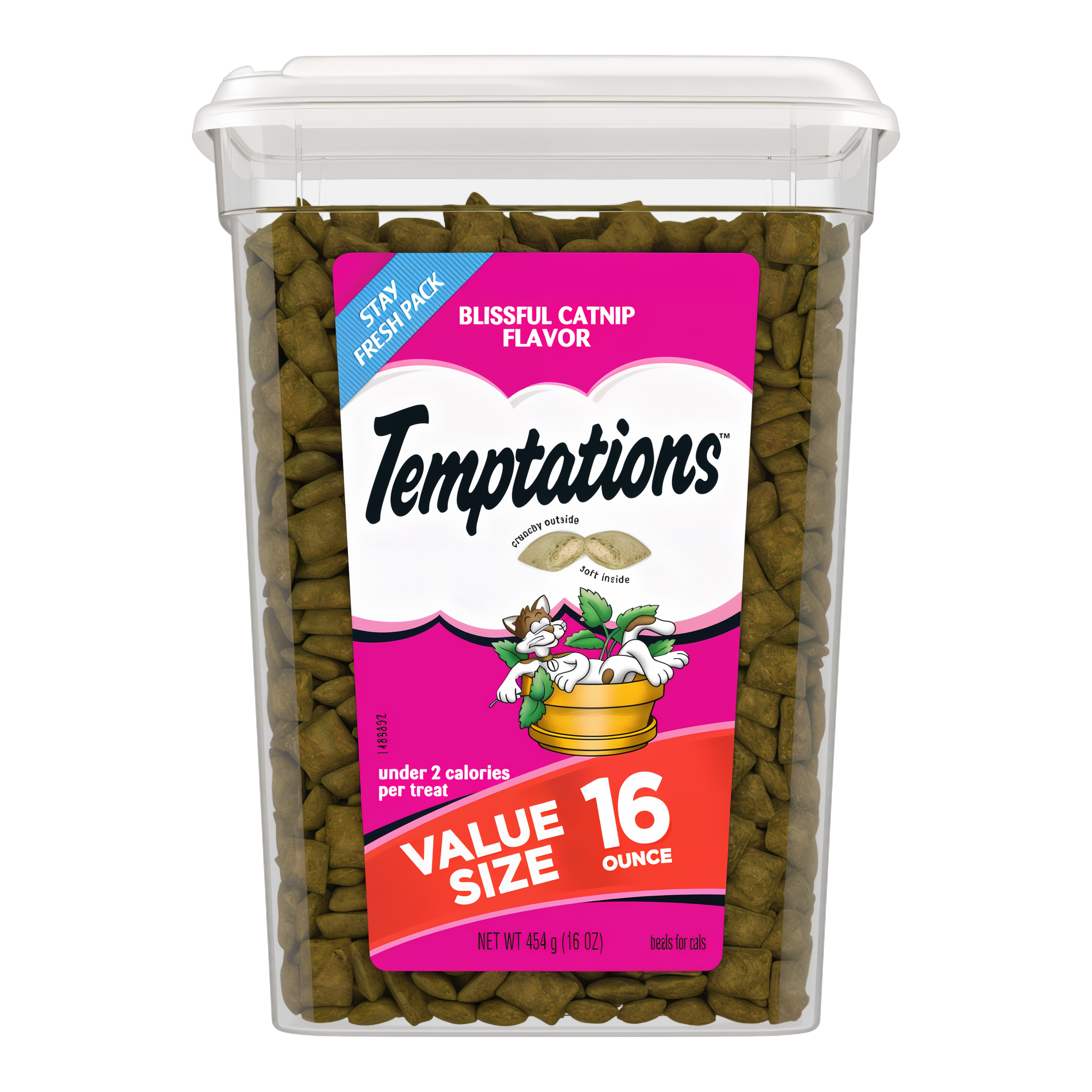 Temptations Classic Blissful Catnip Flavor Crunchy and Soft Cat Treats 16 oz value size tub