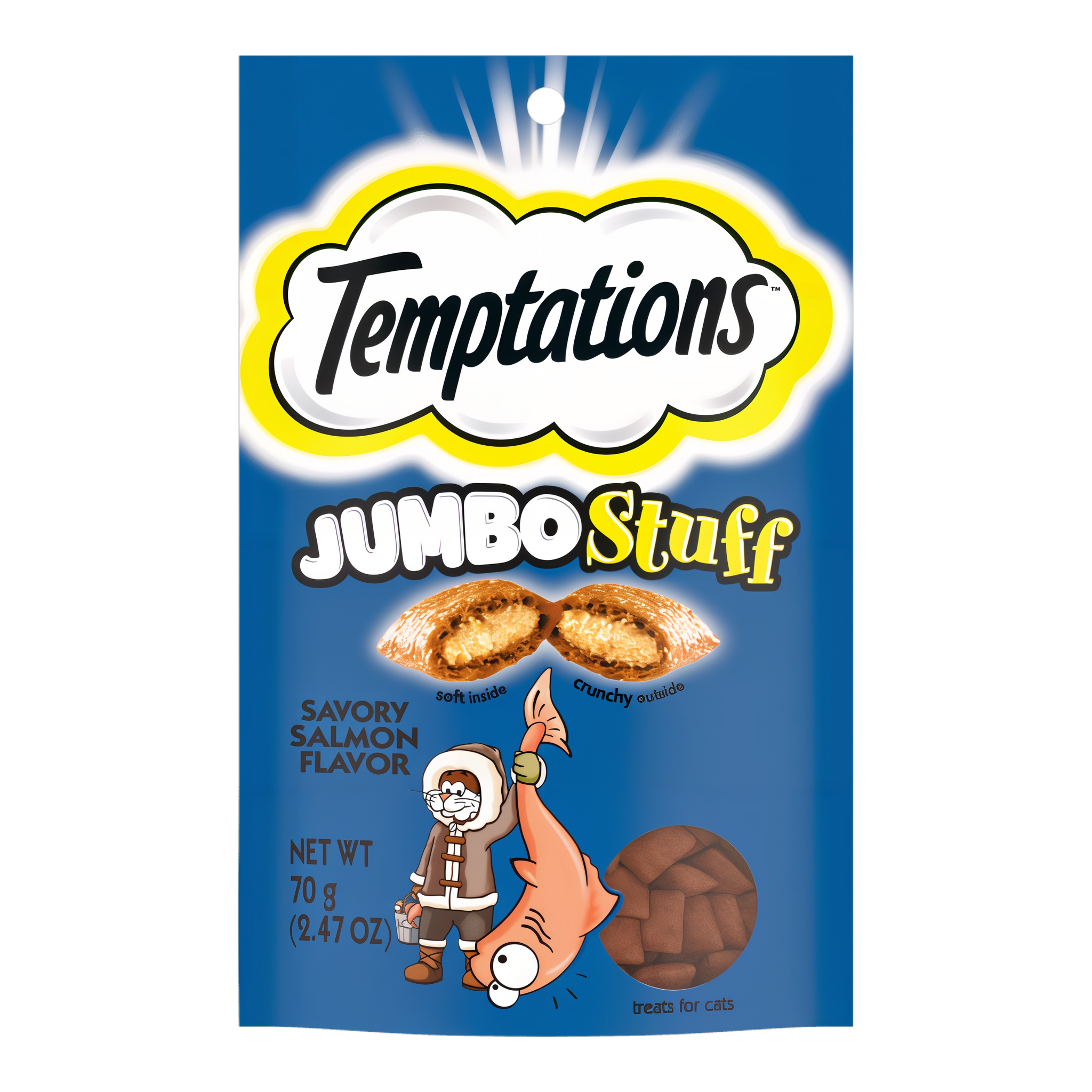 Temptations Jumbo Stuff Savory Salmon Flavor Crunchy and Soft Cat Treats 2.47 OZ pack #2.47 OZ