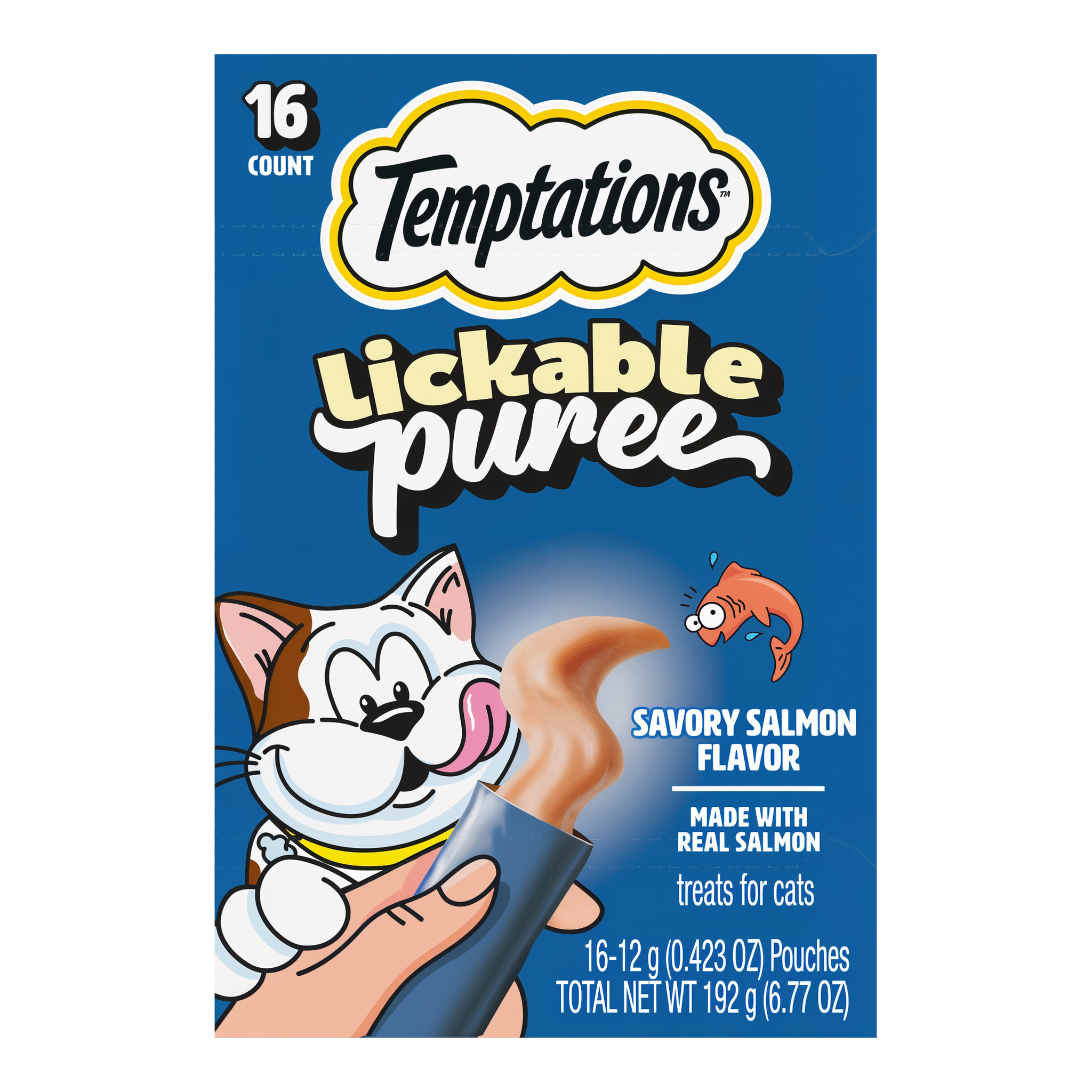 Temptations Lickable Puree Salmon Squeezable Cat Treats 6.7 oz 16 count carton