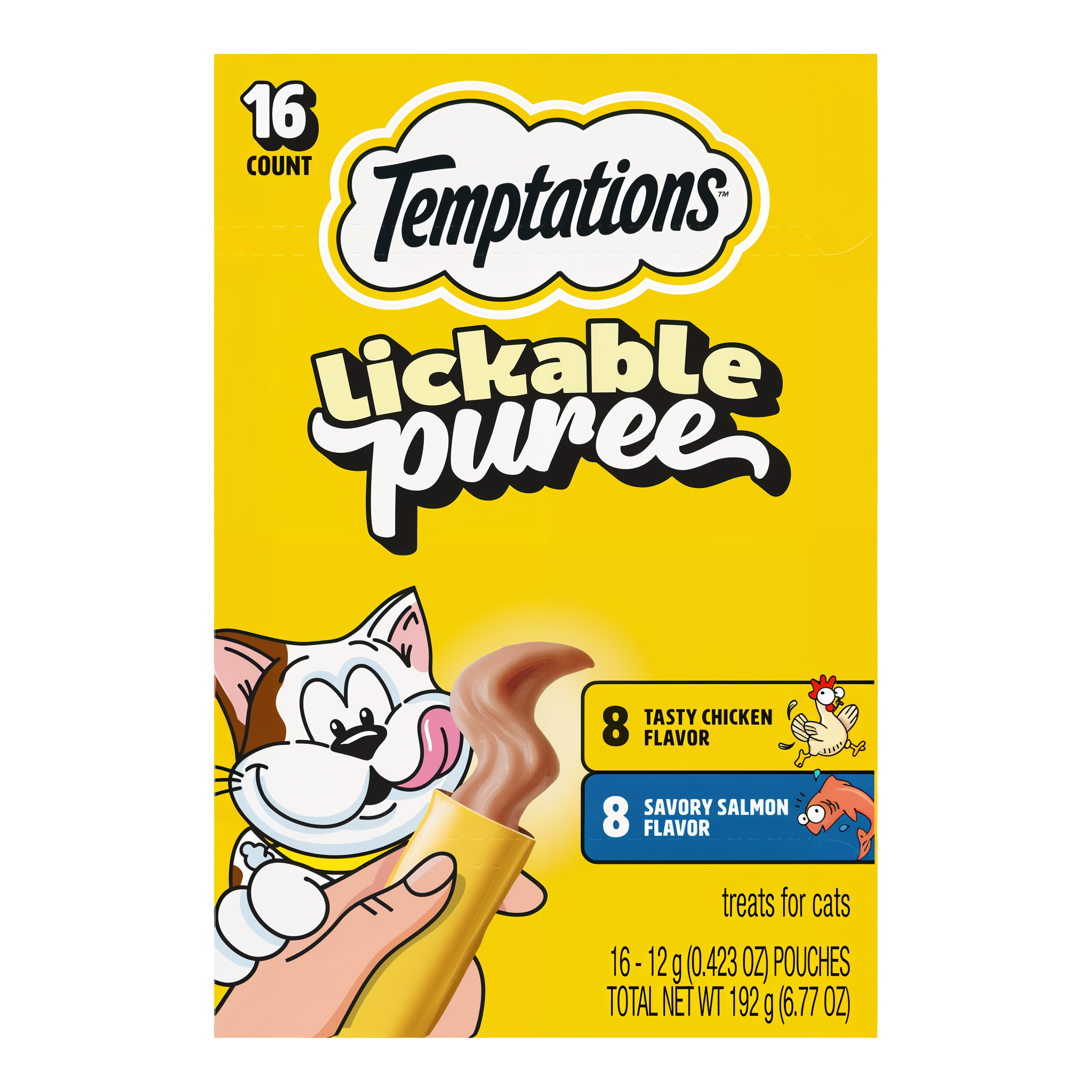 Temptations Lickable Puree Variety Pack Salmon and Chicken Squeezable Cat Treats 6.7 oz 16 count variety carton