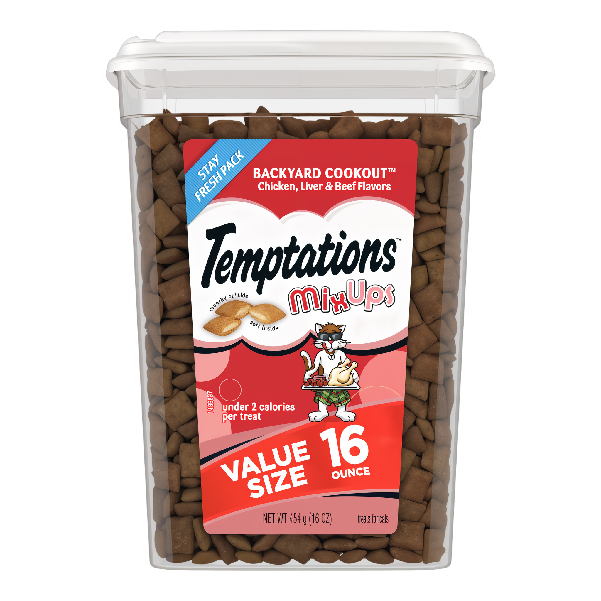 Temptations MixUps Backyard Cookout Crunchy and Soft Cat Treats 16 oz value size tub #16 OZ