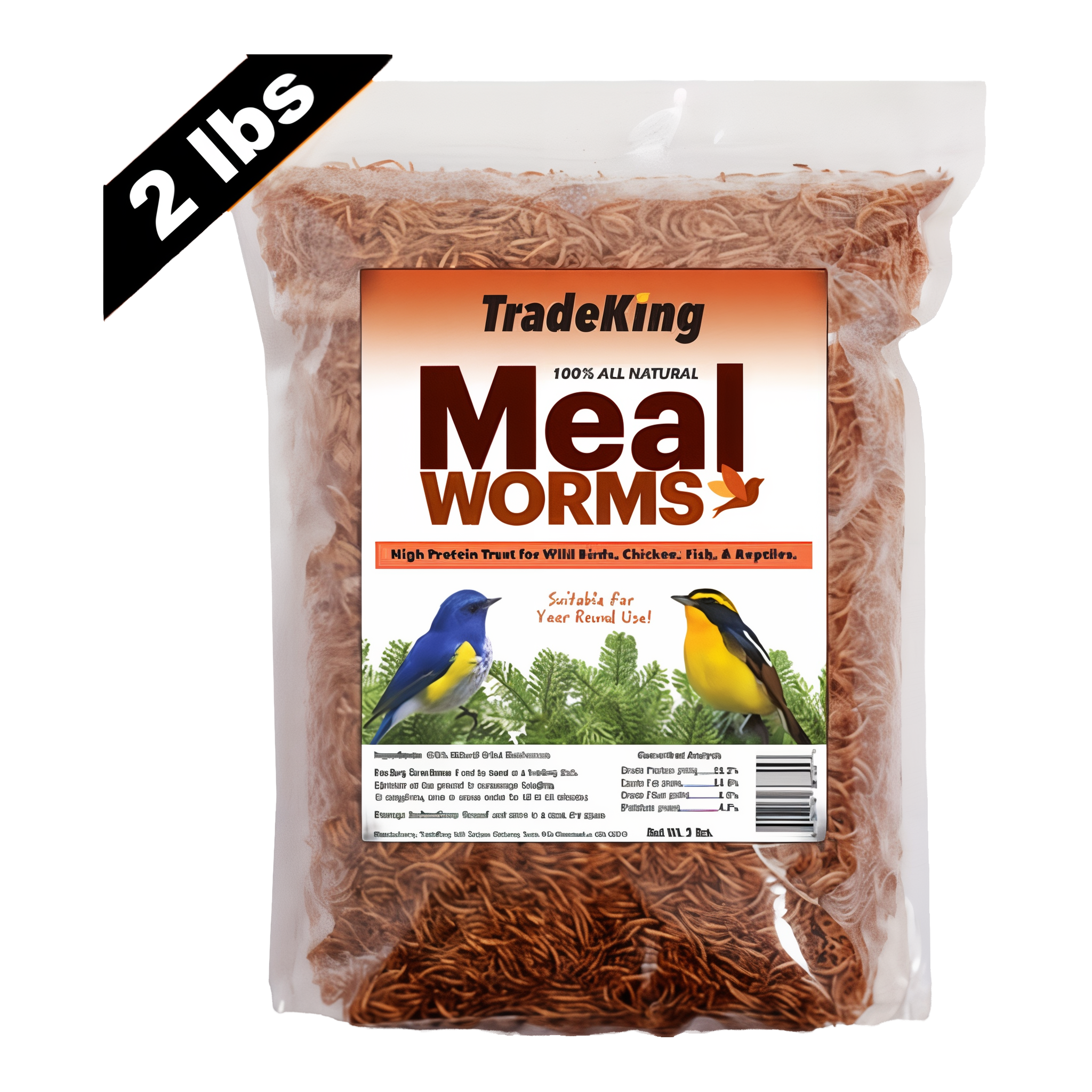 TradeKing 100% Natural Dried Mealworms, high protein treat, 2 lb package #2 lb