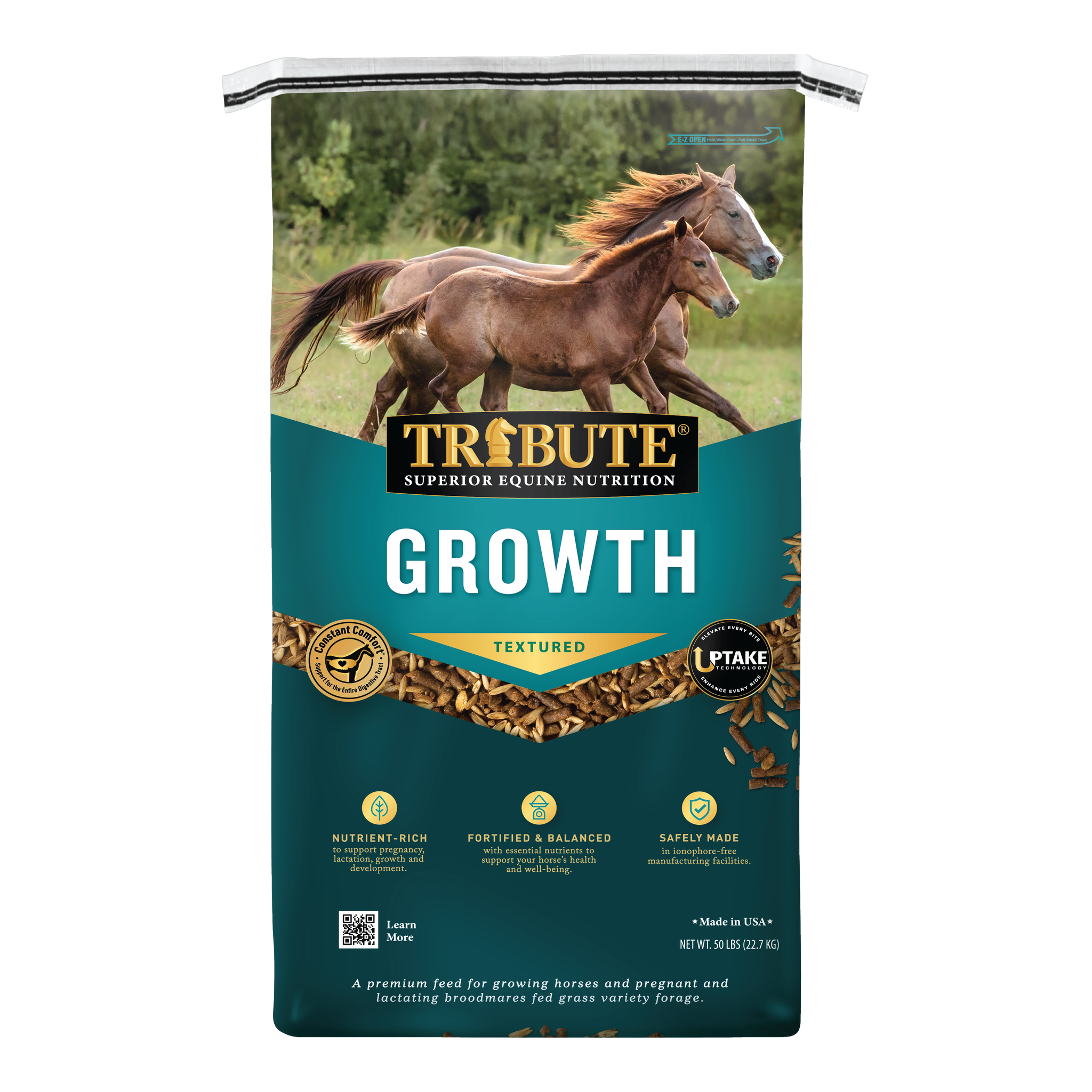 Tribute Growth Textured Horse Feed 50 lb bag, front #50 lb